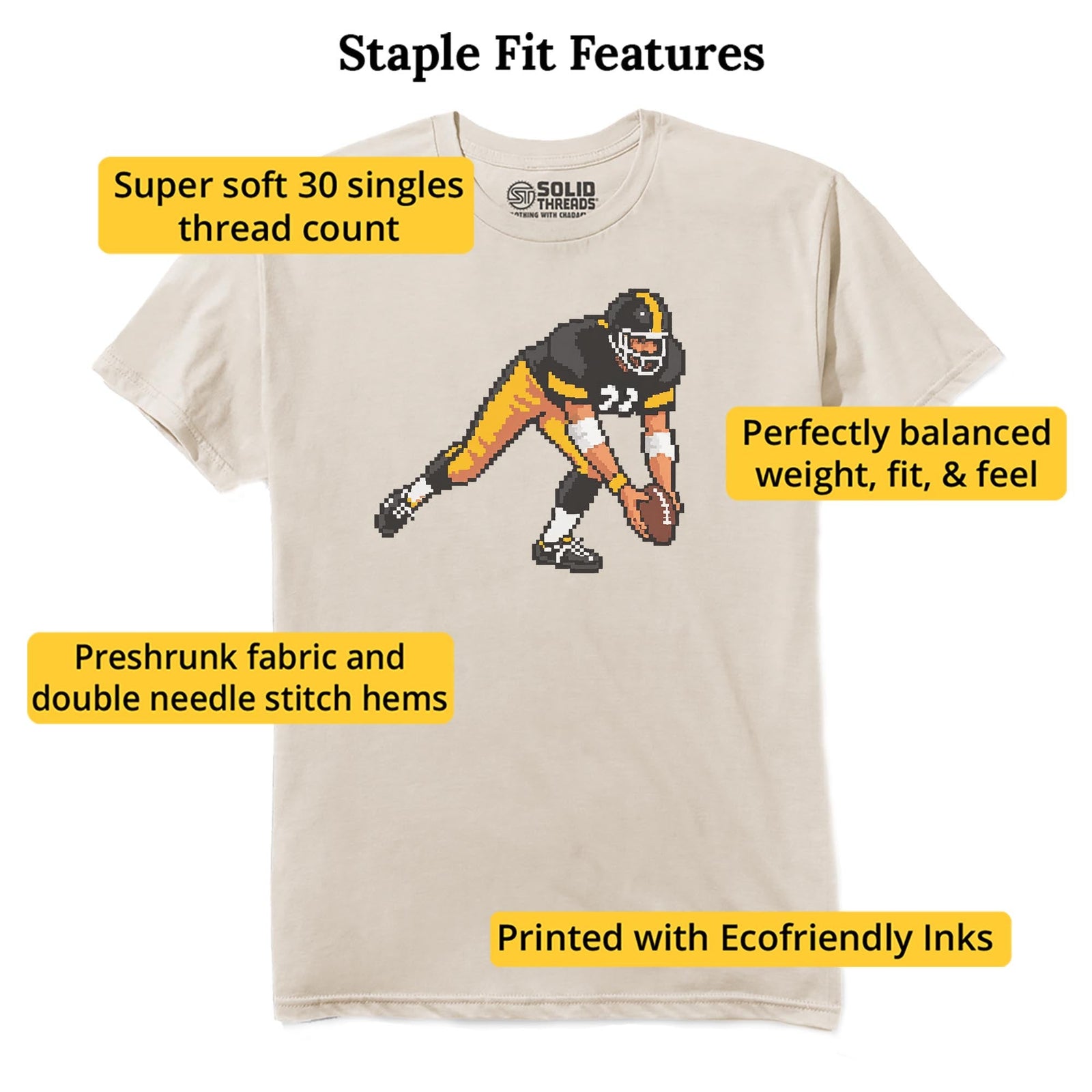 Pittsburgh 16-bit Football Cool Staple T-shirt in Natural - Fit Attributes