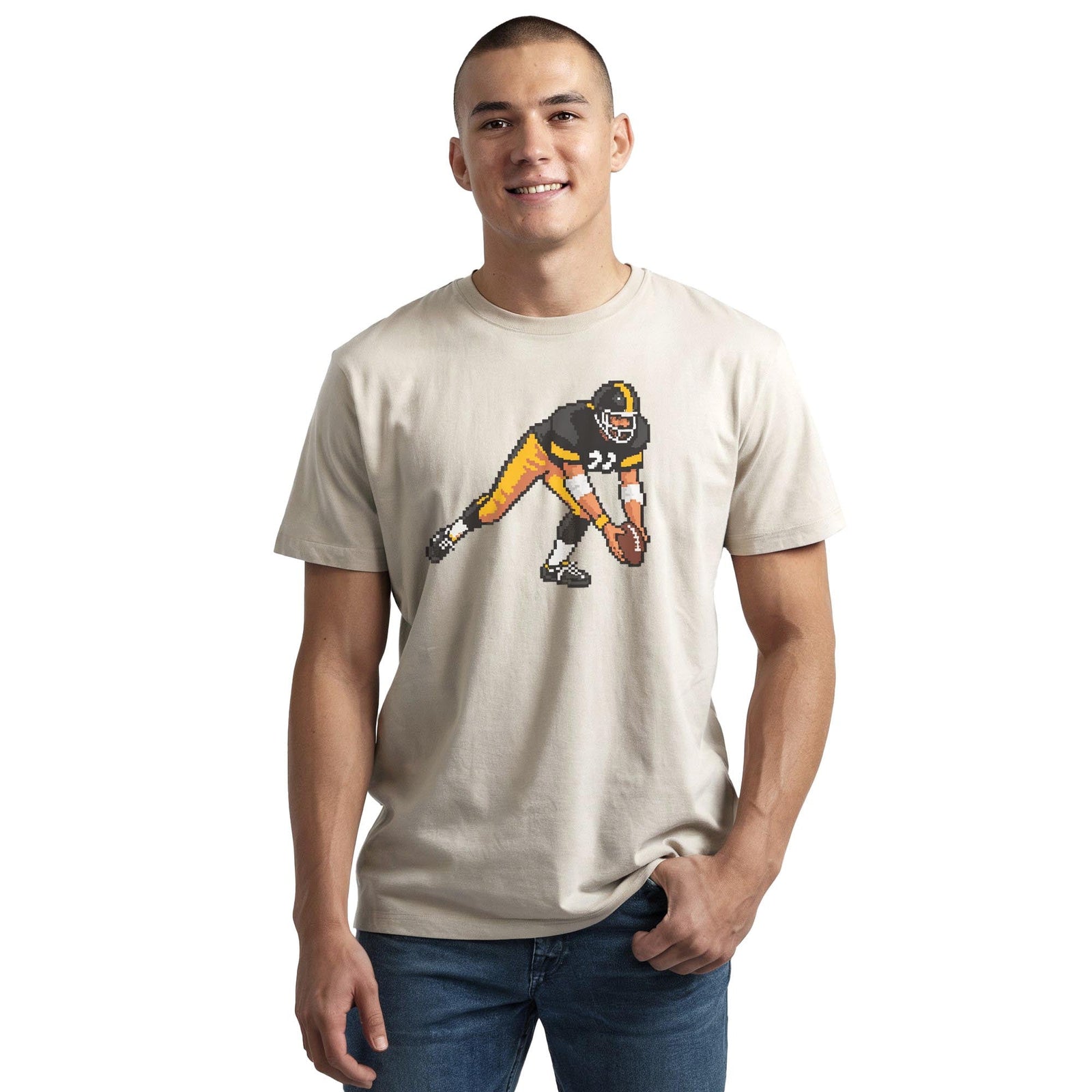 Pittsburgh 16-bit Football Cool Staple T-shirt in Natural On Model - Front View