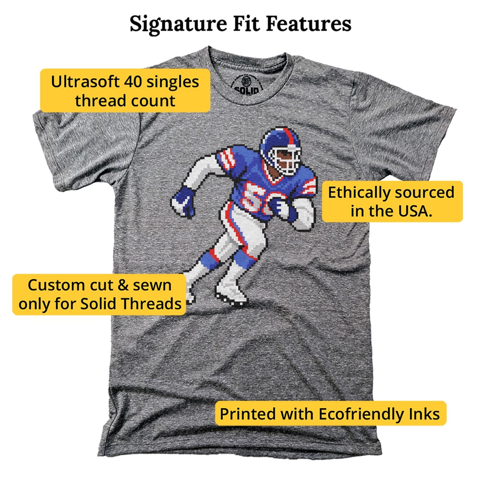 New York 16-bit Football Cool Signature T-shirt in Triblend Grey - Fit Attributes