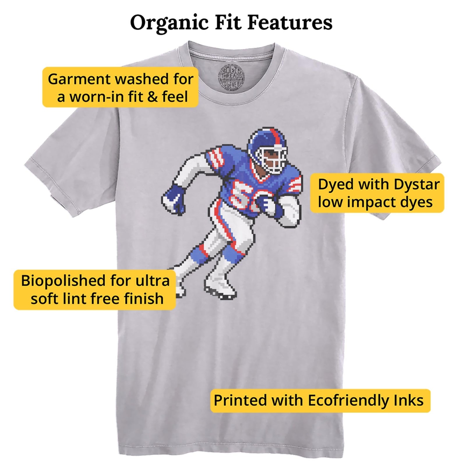 New York 16-bit Football Cool Organic T-shirt in Silver - Fit Attributes