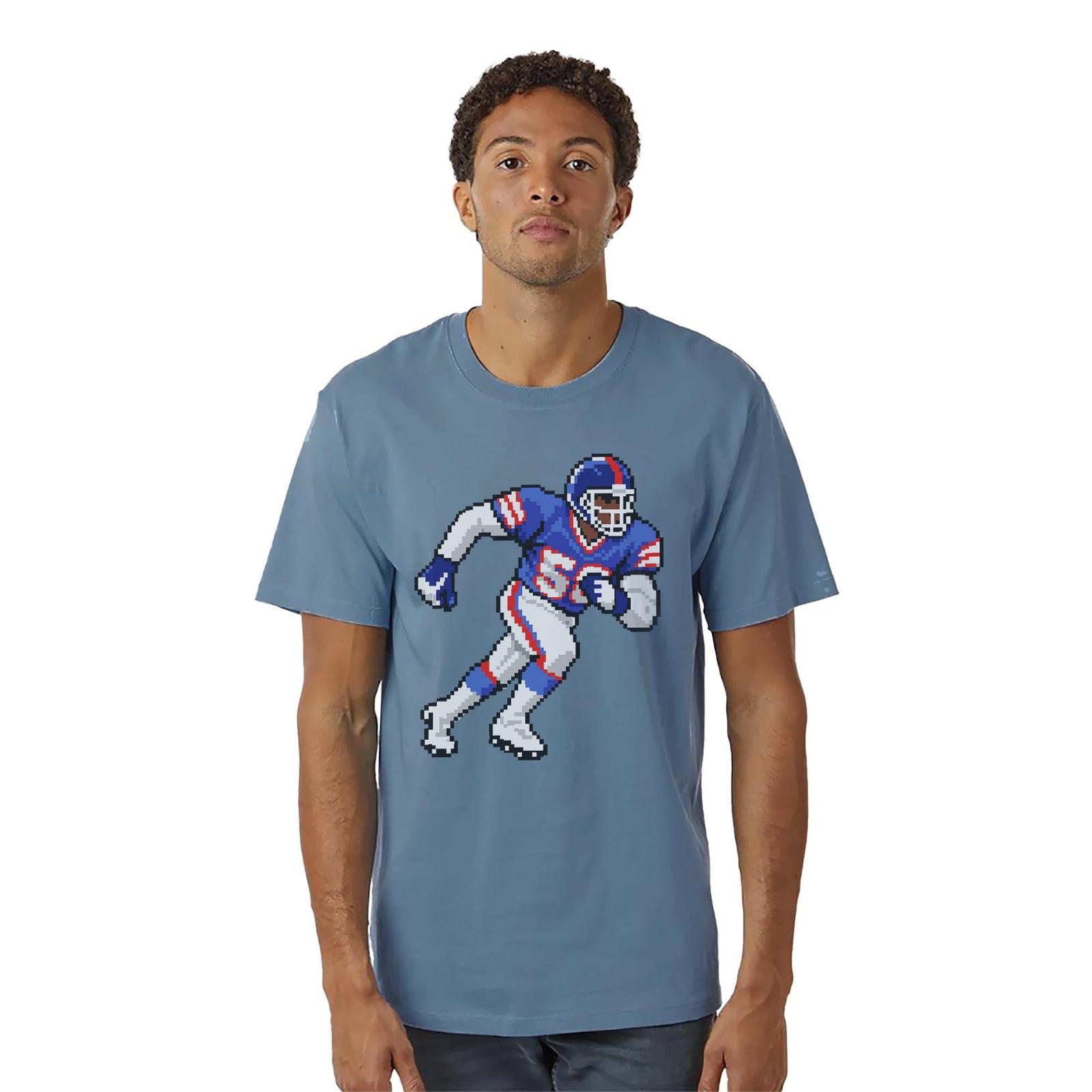 New York 16-bit Football Cool Organic T-shirt in Slate On Model - Front View