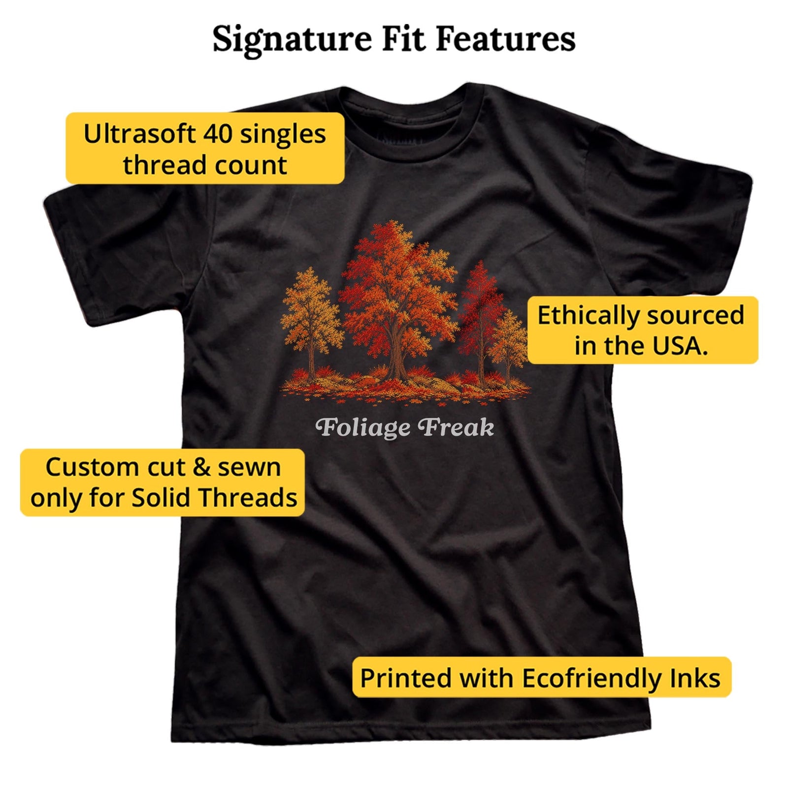 Foliage Freak Funny Signature T-shirt in Black - Fit Attributes