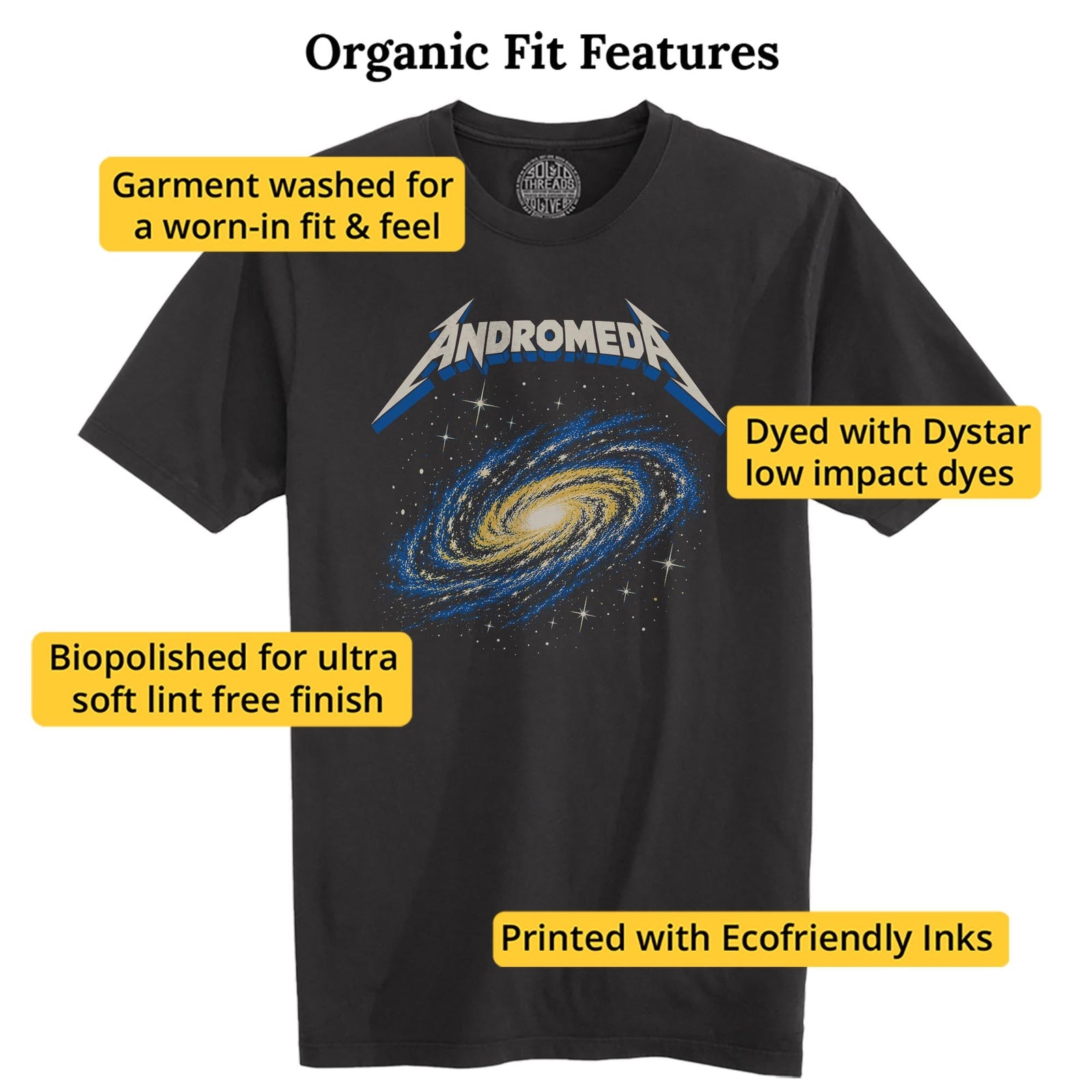 Andromeda Vintage Organic T-shirt in Black - Fit Attributes