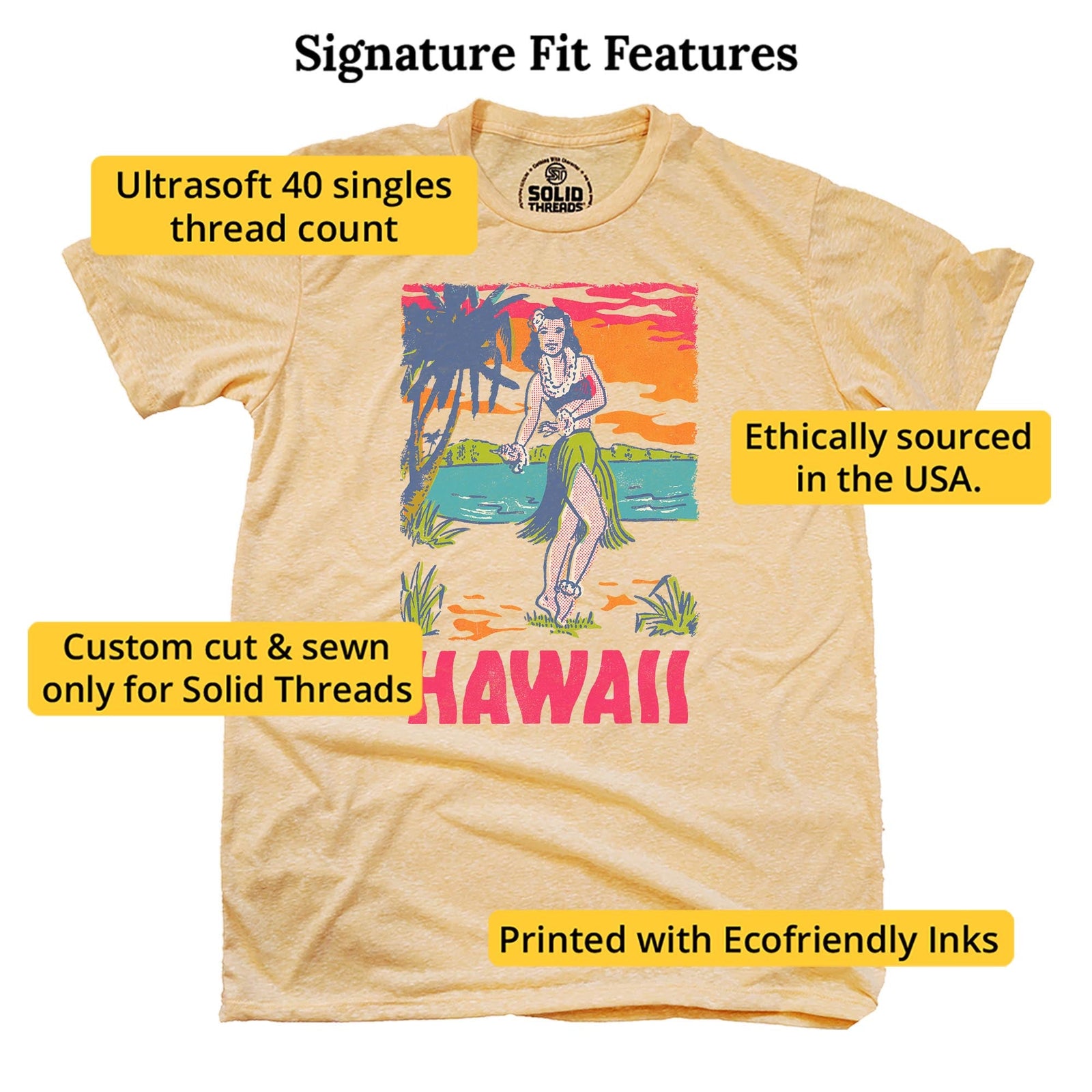 Hawaii Hula Girl Retro Signature T-shirt in Triblend Gold - Fit Attributes