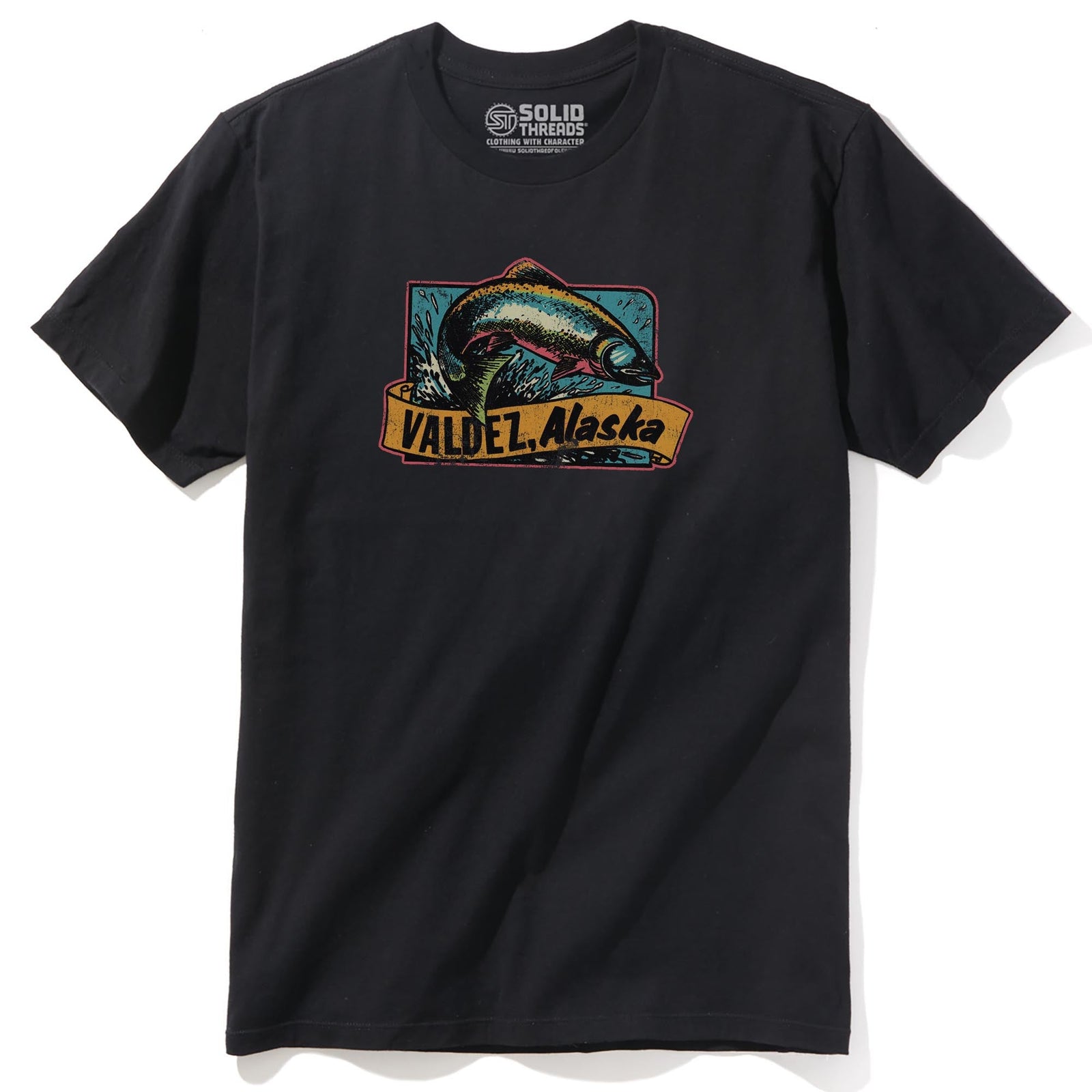 Valdez Alaska Retro Staple T-shirt in Black - Front View