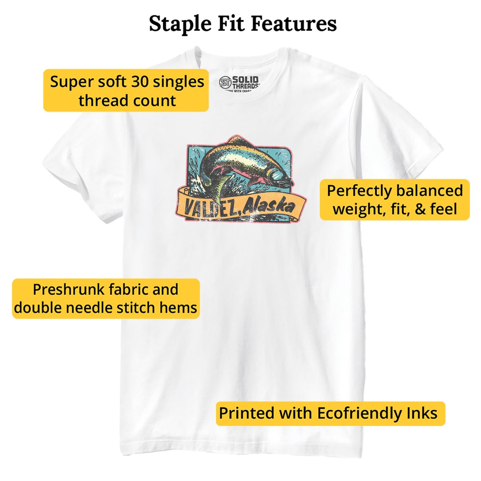 Valdez Alaska Retro Staple T-shirt in White - Fit Attributes