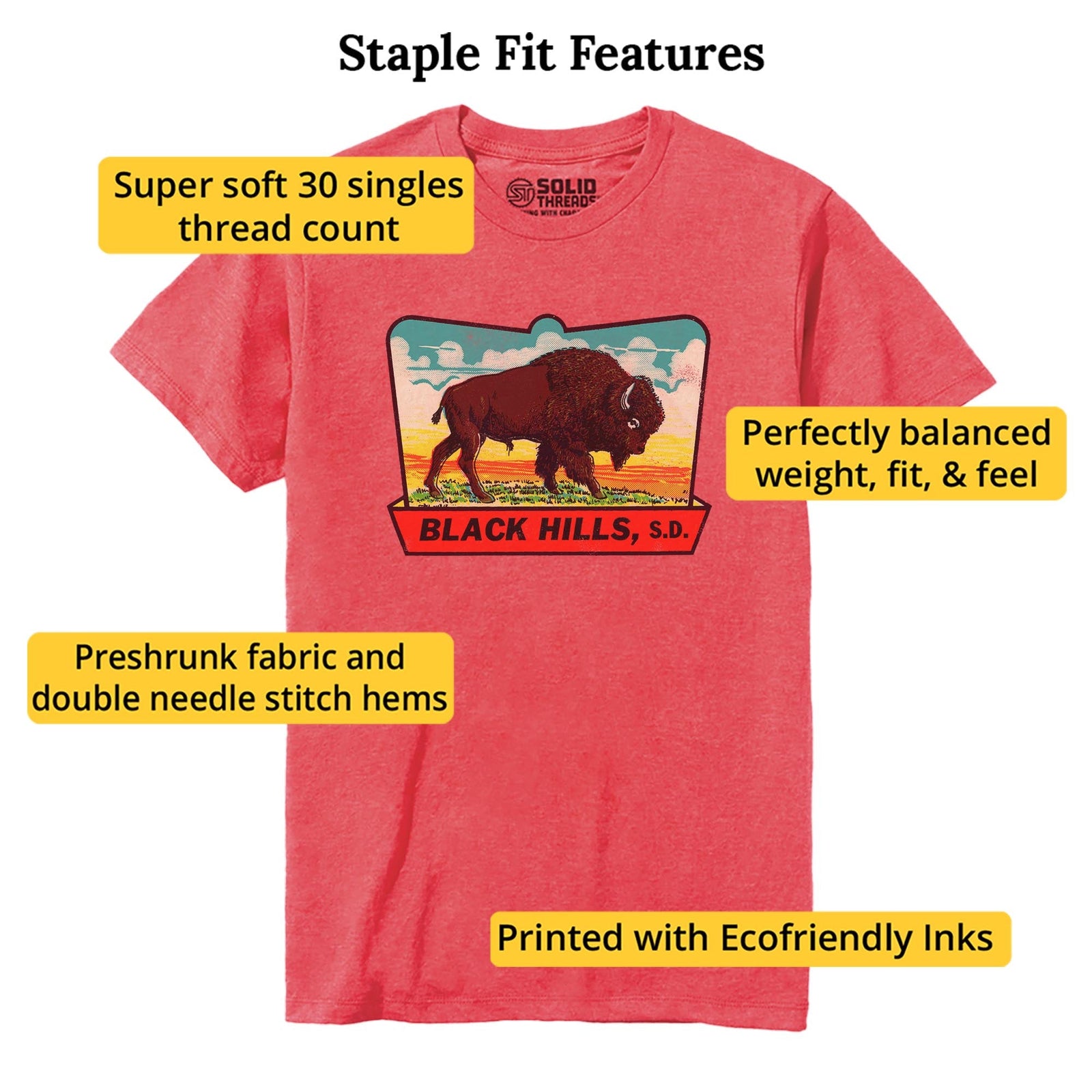 Black Hills Retro Staple T-shirt in Red Heather - Fit Attributes