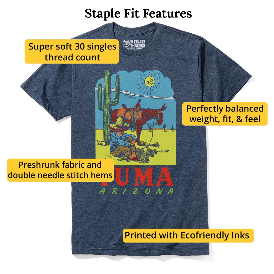Yuma Arizona Instagram Vintage Staple T-shirt in Navy Heather - Fit Attributes