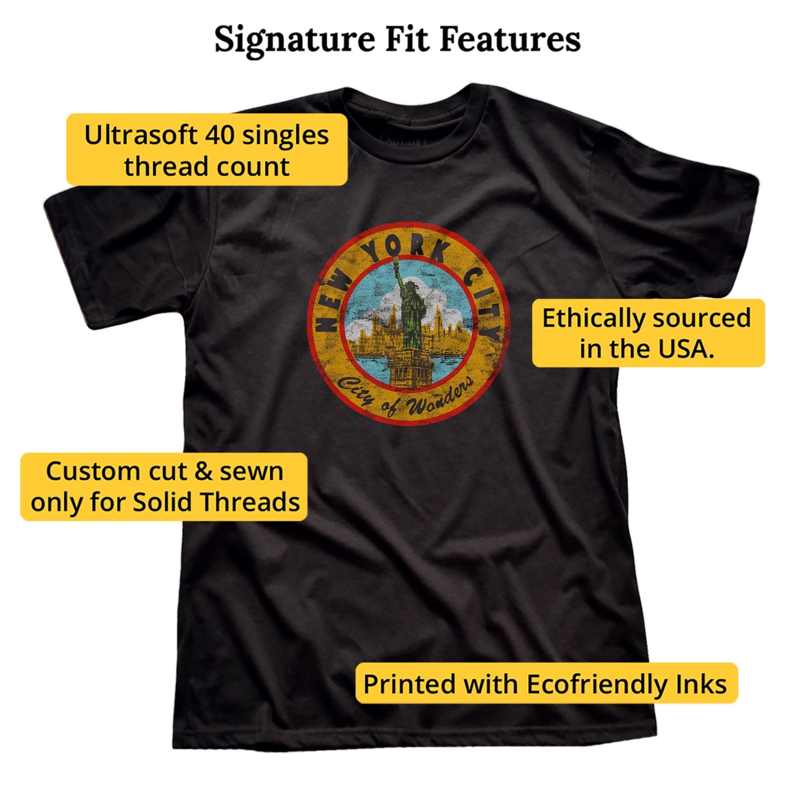 Nyc City Of Wonders Vintage Signature T-shirt in Black - Fit Attributes