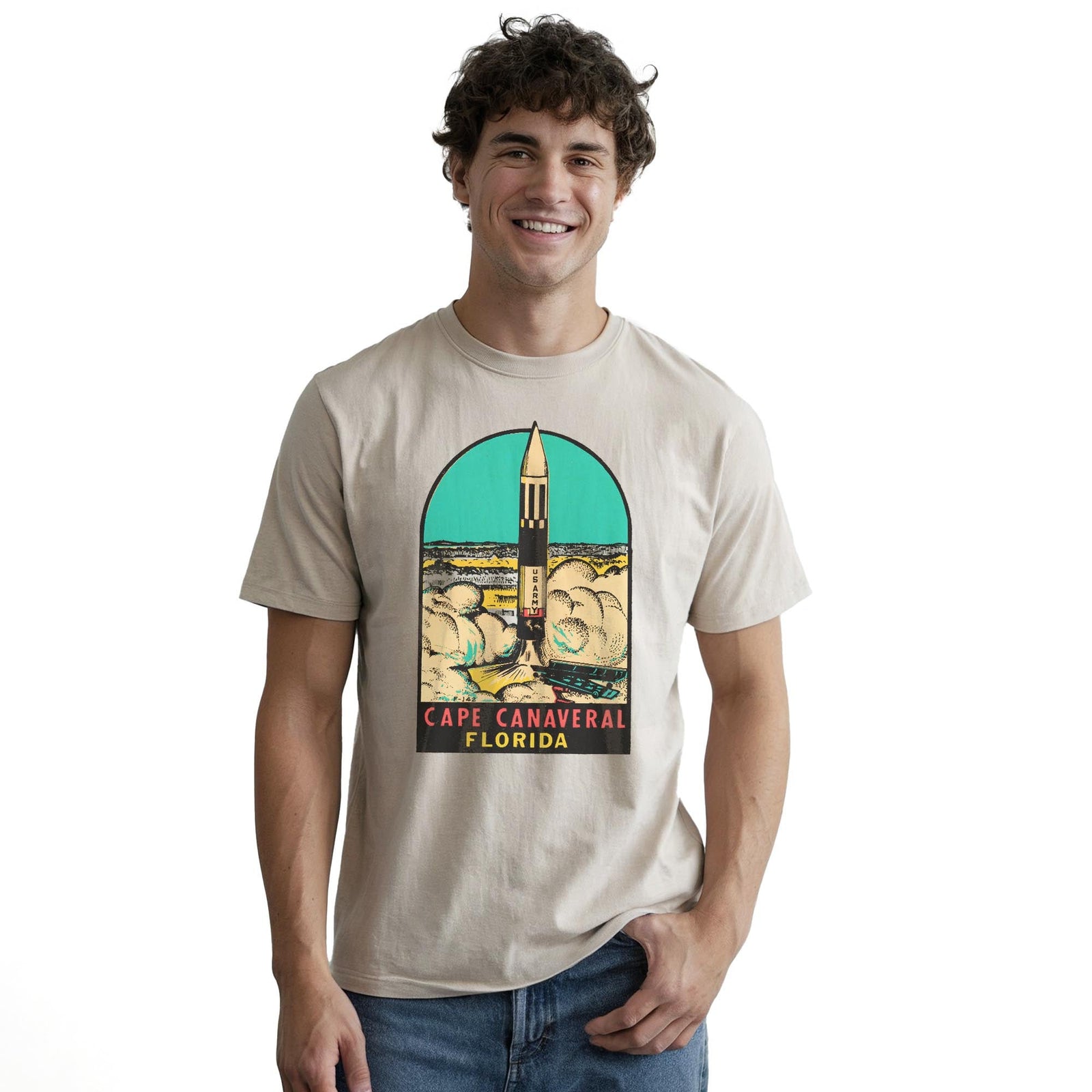 Cape Canaveral Vintage Staple T-shirt in Natural On Model - Front View