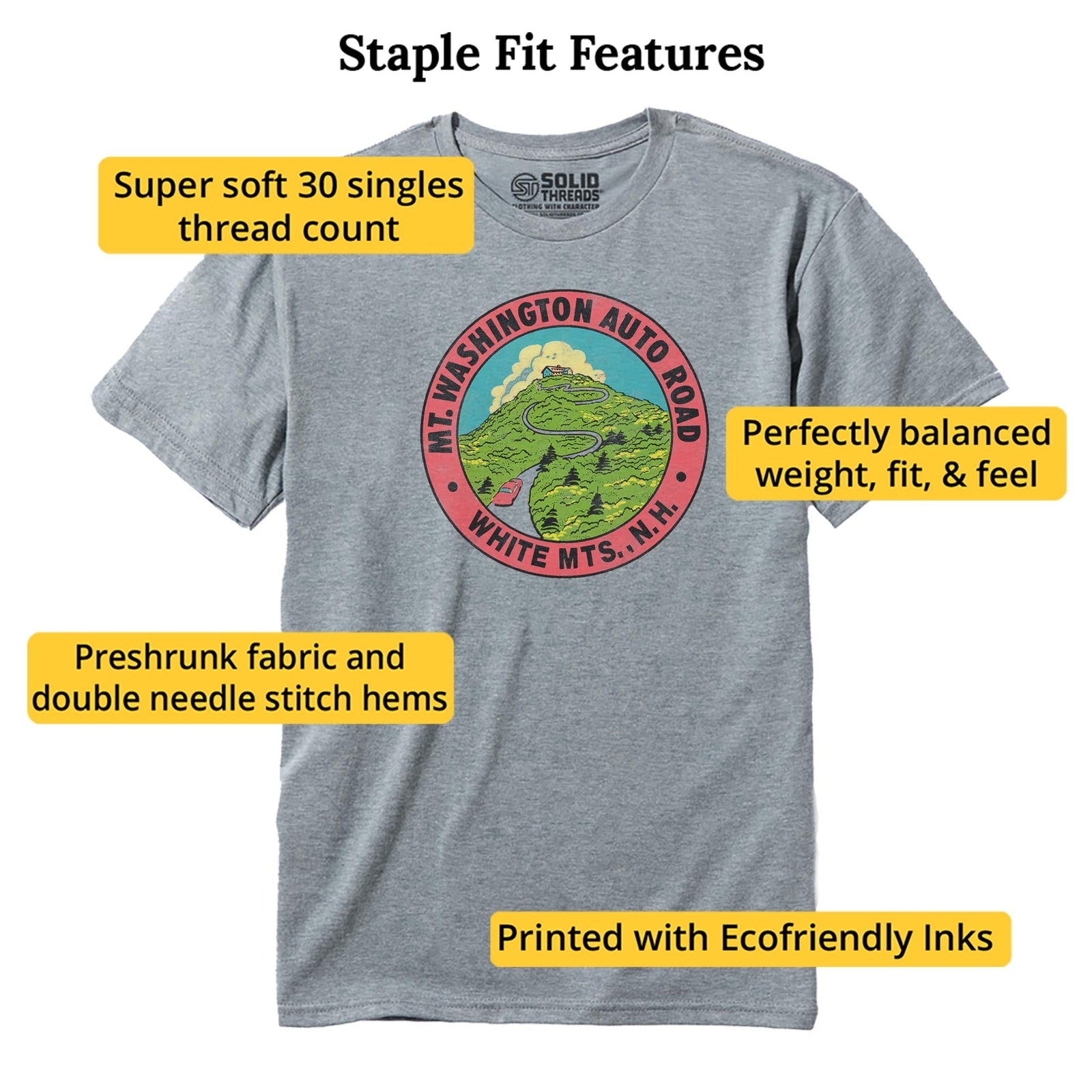 Mt Washington Retro Staple T-shirt in Ash Heather - Fit Attributes