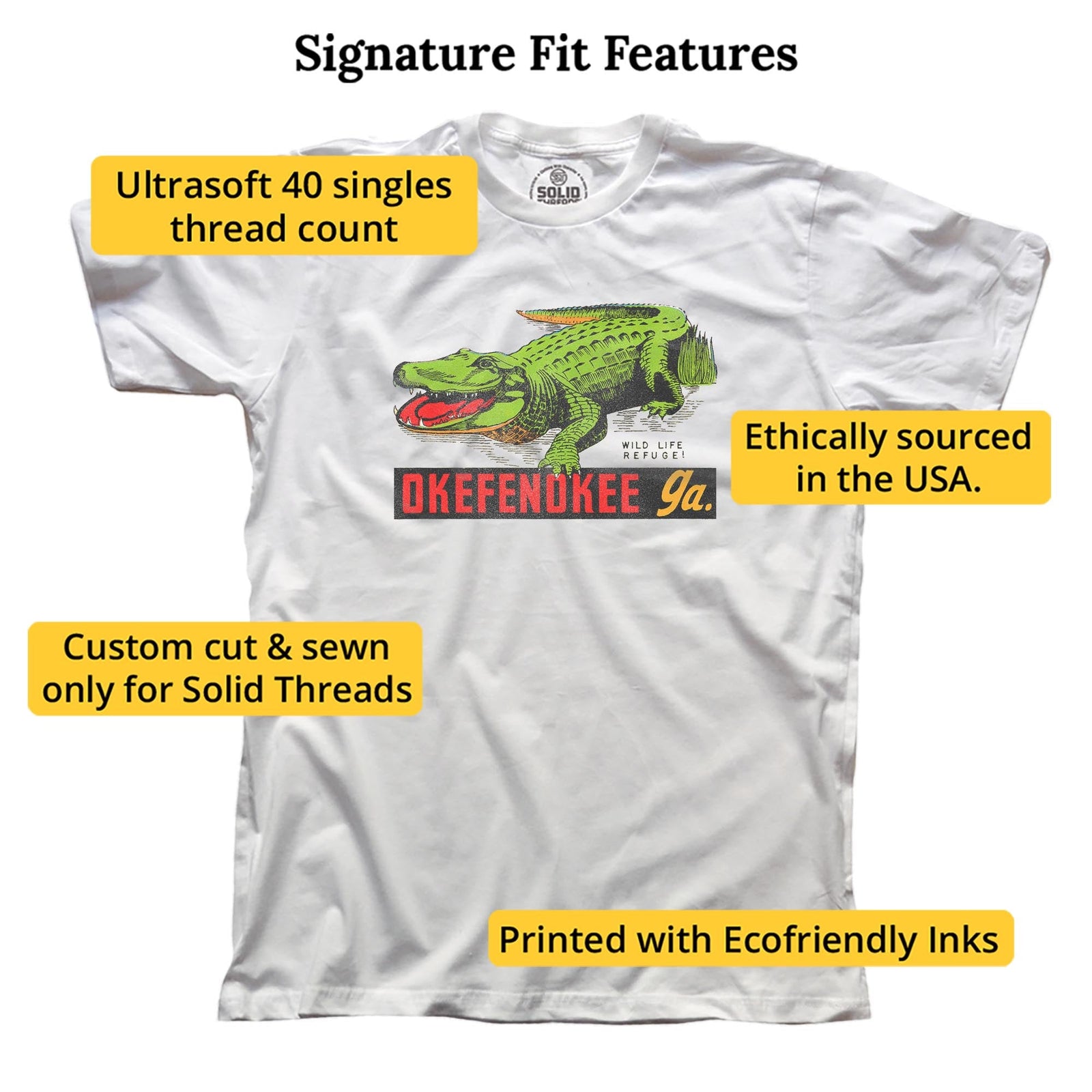 Okefenokee Georgia Retro Signature T-shirt in White - Fit Attributes