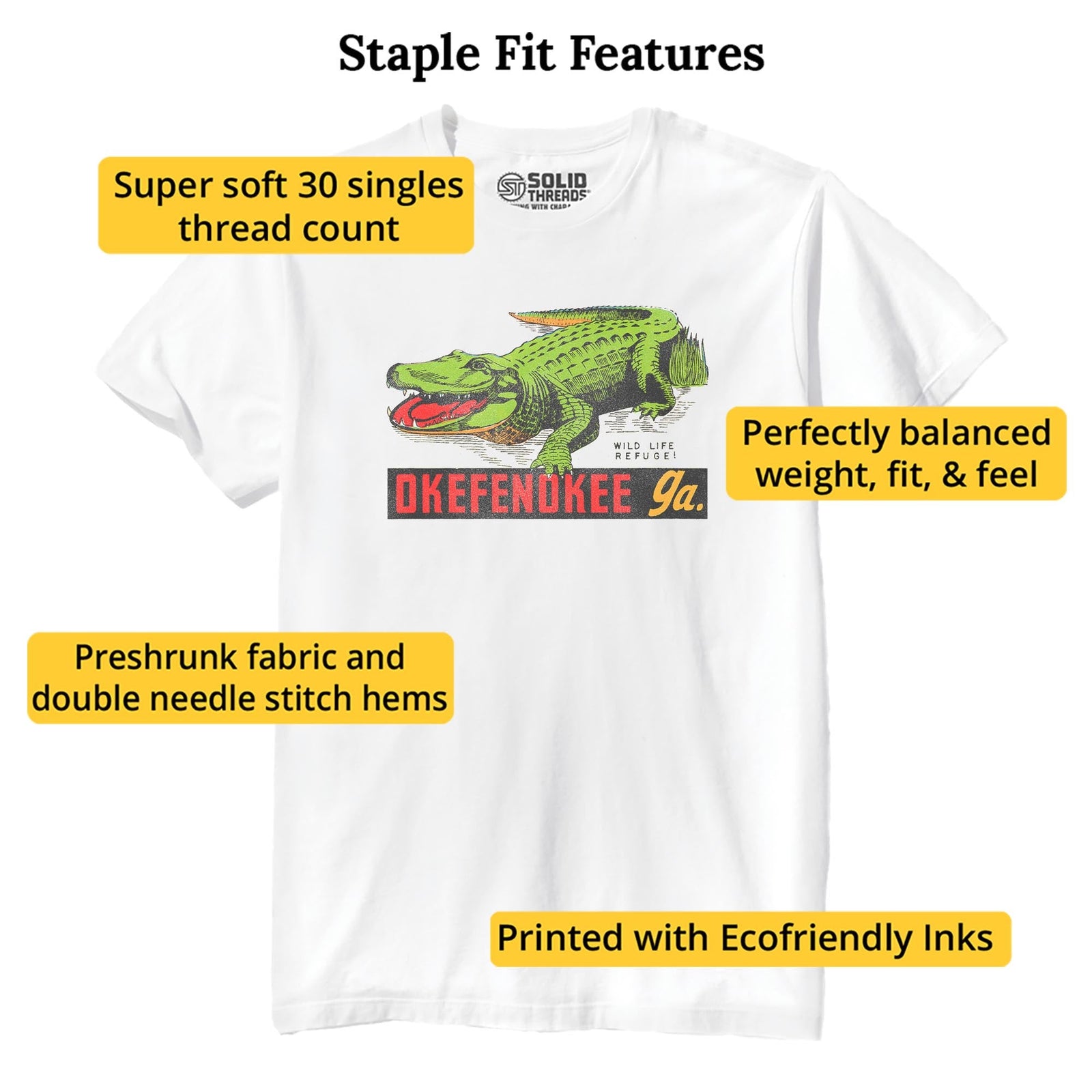 Okefenokee Georgia Retro Staple T-shirt in White - Fit Attributes