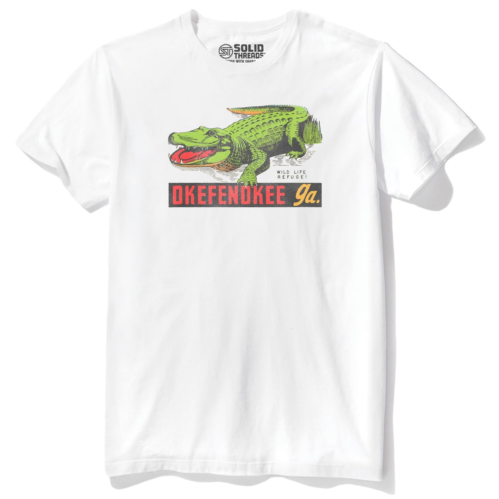 Okefenokee Georgia Retro Staple T-shirt in White - Front View