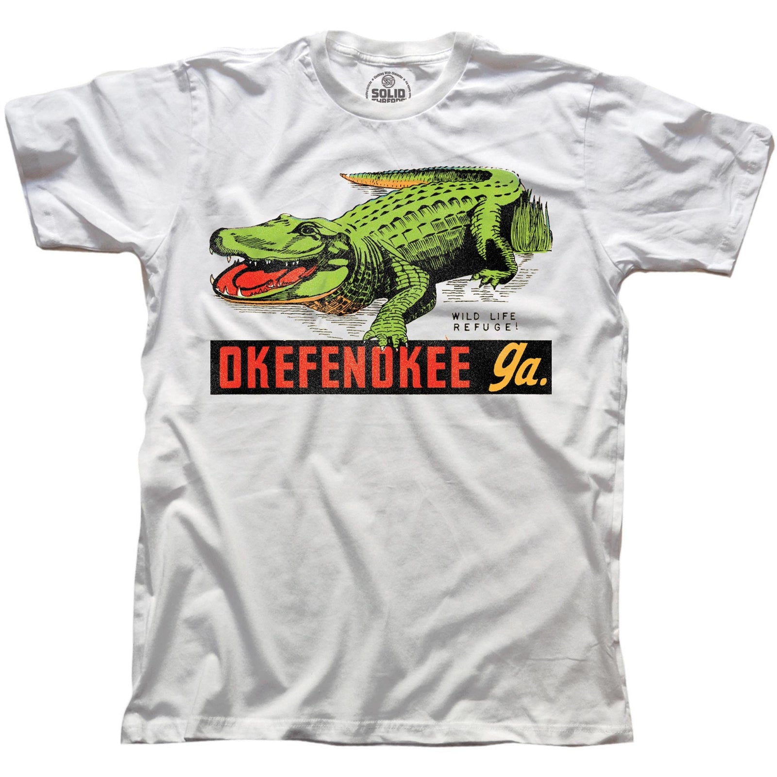 Men's Okefenokee Georgia Retro Graphic T-Shirt | Cool GA Gator Tee | Solid Threads