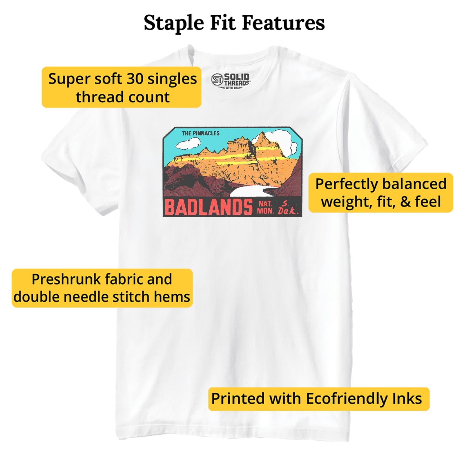 Badlands Pinnacles Vintage Staple T-shirt in White - Fit Attributes