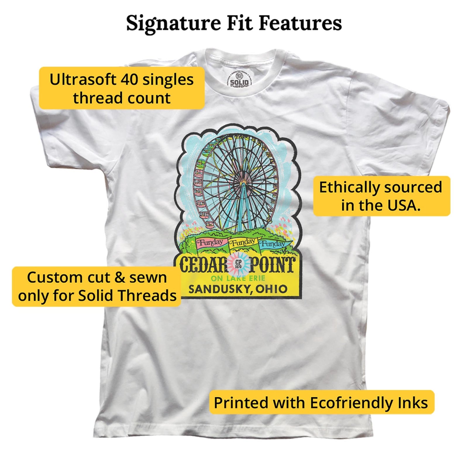 Cedar Point Vintage Signature T-shirt in White - Fit Attributes