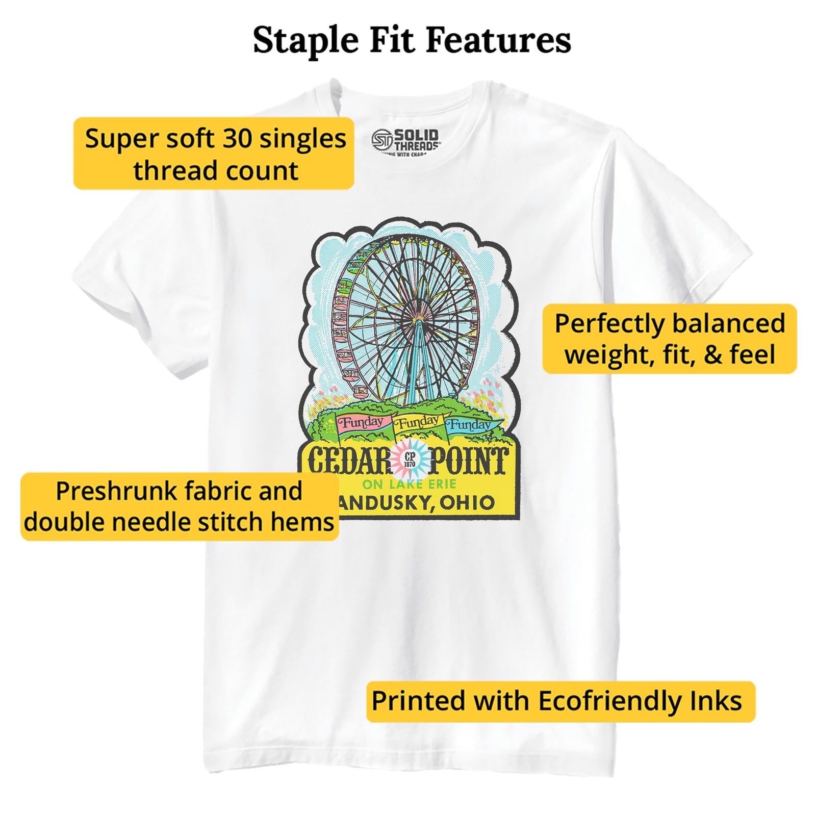 Cedar Point Vintage Staple T-shirt in White - Fit Attributes
