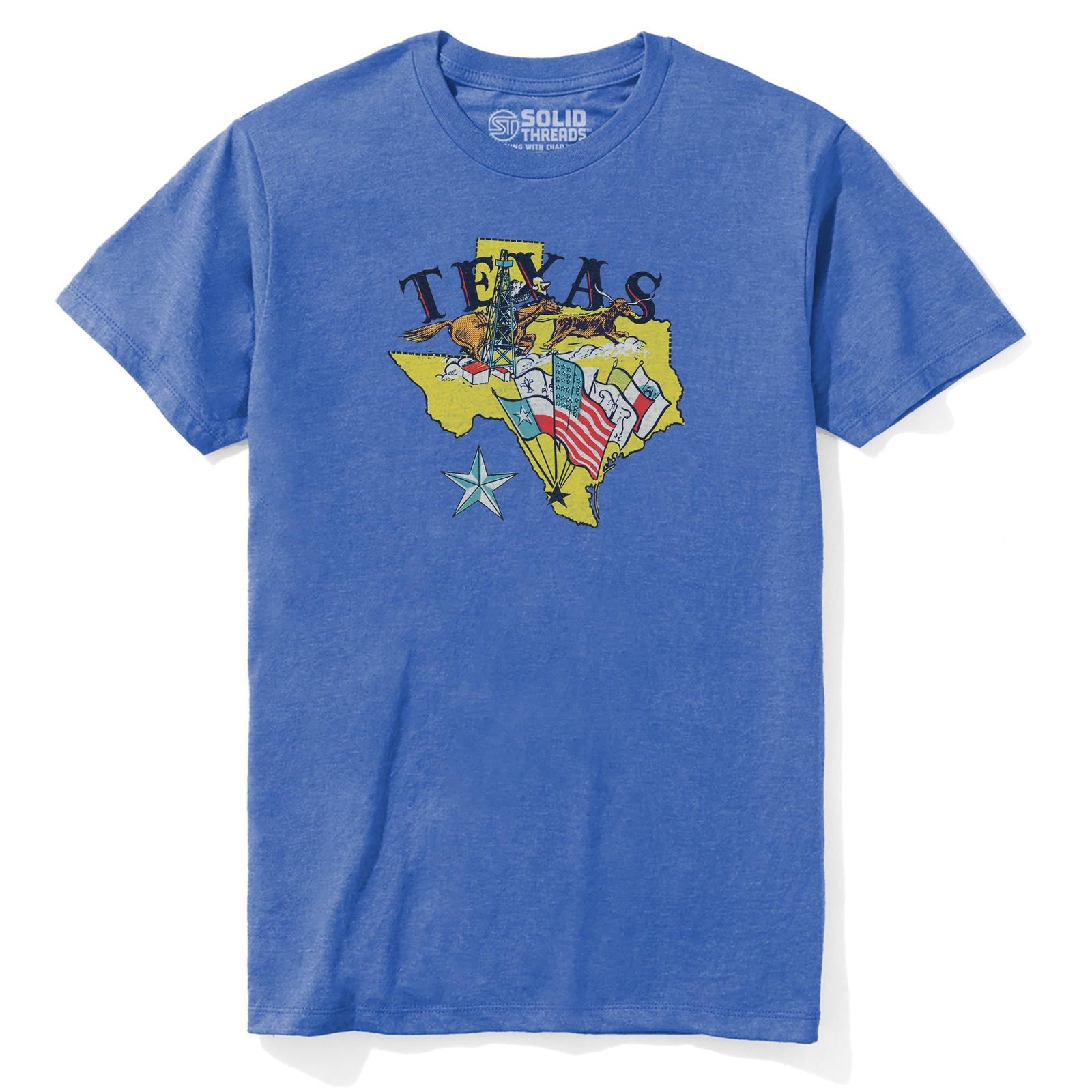 Texas Flags Vintage Staple T-shirt in Royal Heather - Front View
