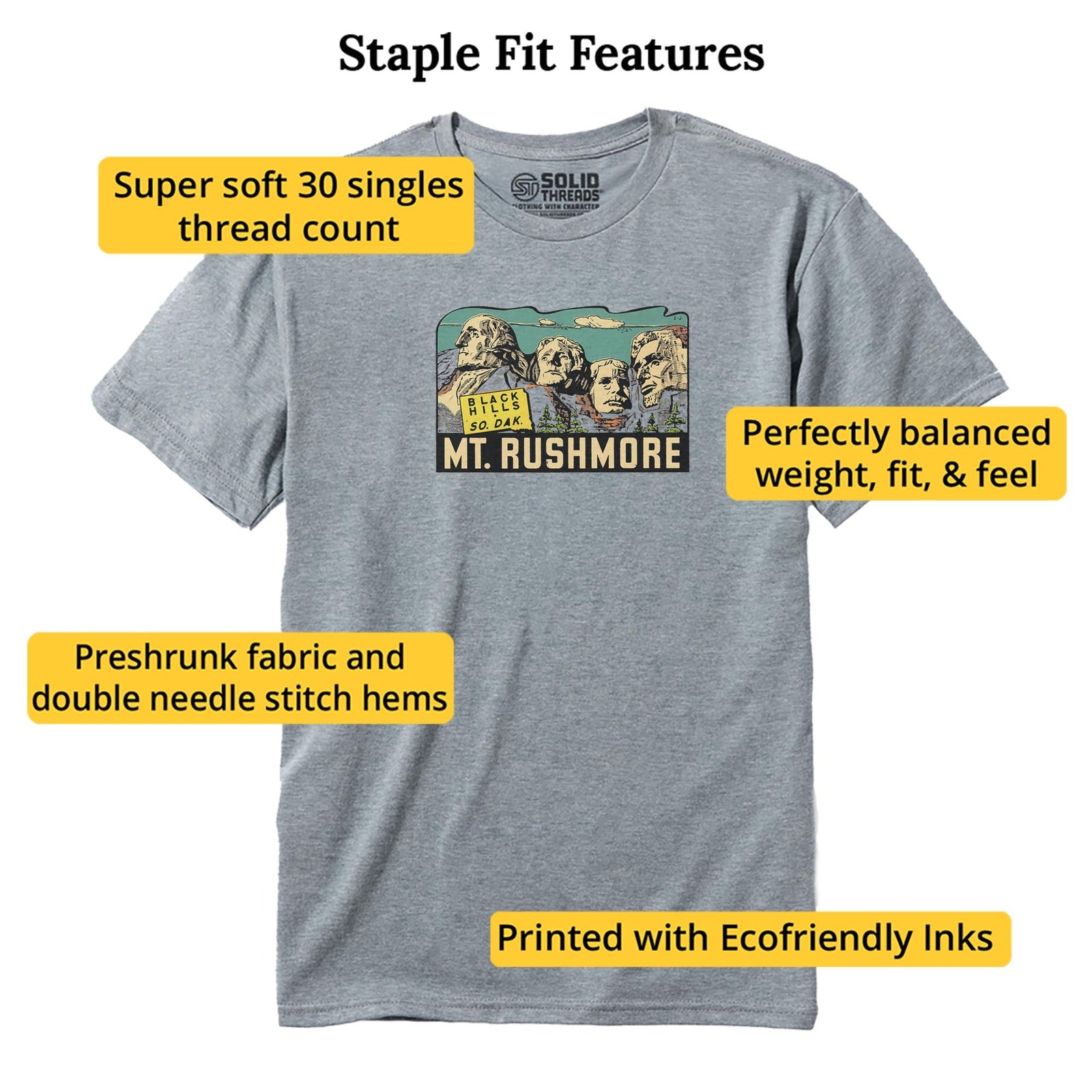 Mt Rushmore Vintage Staple T-shirt in Ash Heather - Fit Attributes