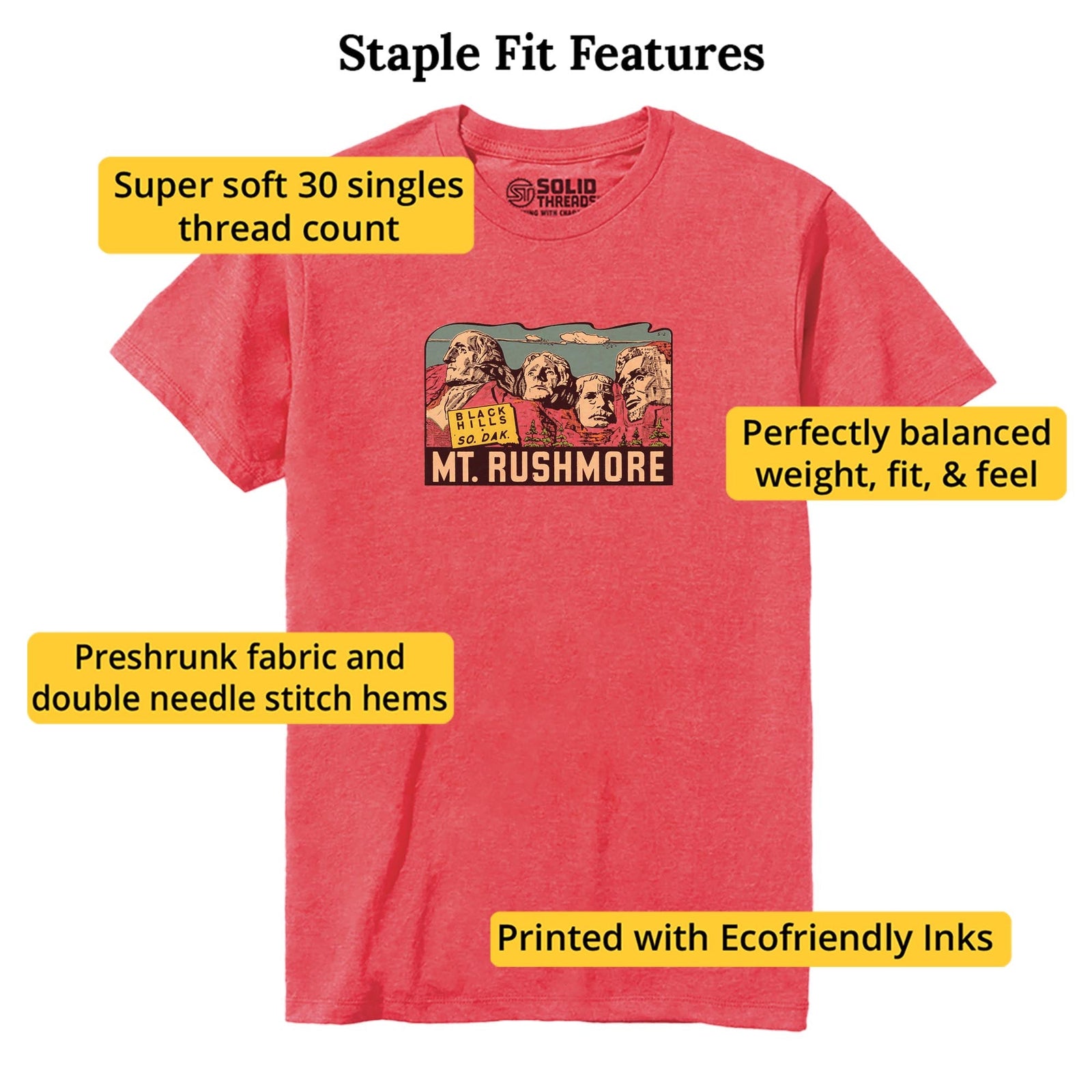 Mt Rushmore Vintage Staple T-shirt in Red Heather - Fit Attributes
