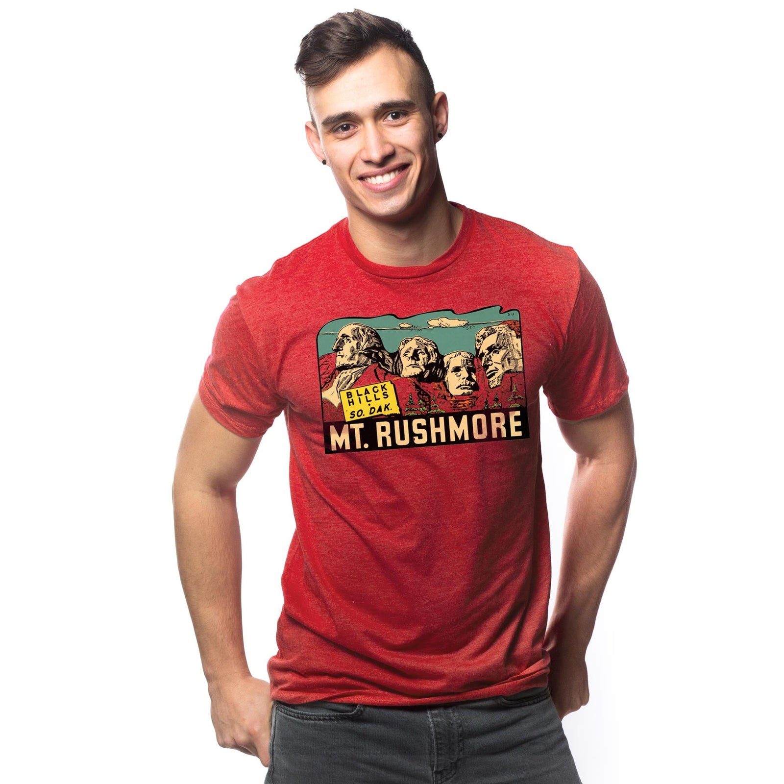 Men's Mt-Rushmore Vintage Graphic T-Shirt | Cool SD Mountains Tee on Model | Solid Threads
