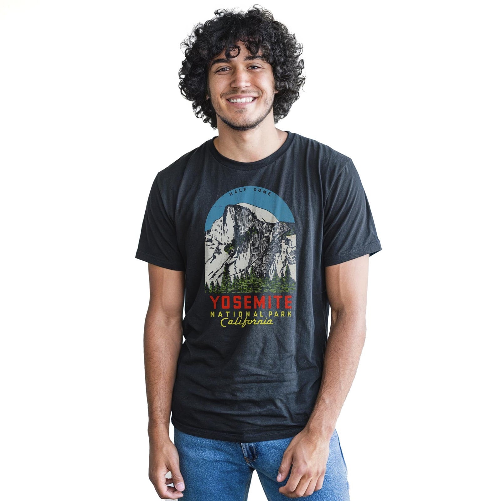 Yosemite Vintage Staple T-shirt in Black On Model - Front View