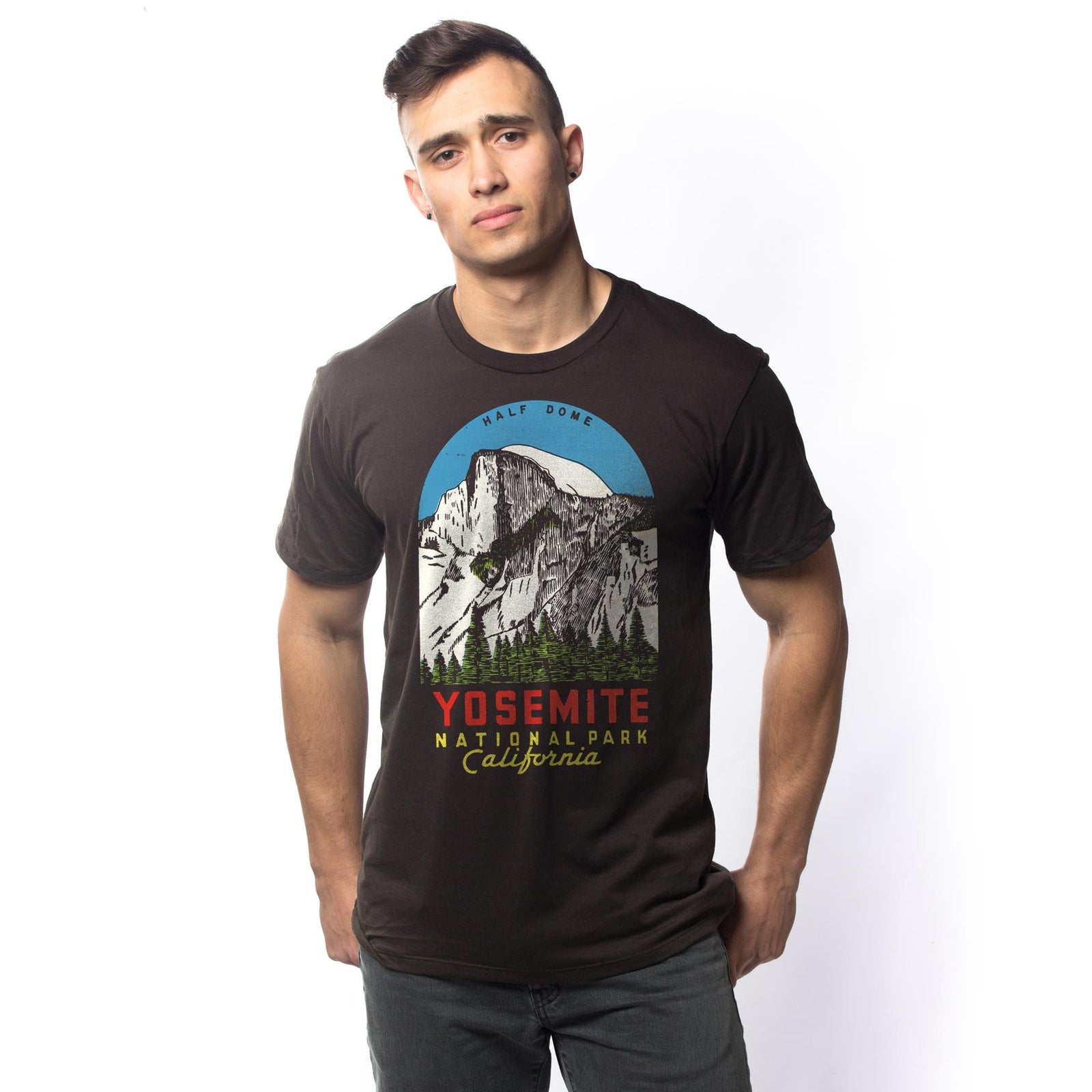 Men's Yosemite Vintage Graphic T-Shirt | Cool CA National Park Tee on Model | Solid Threads