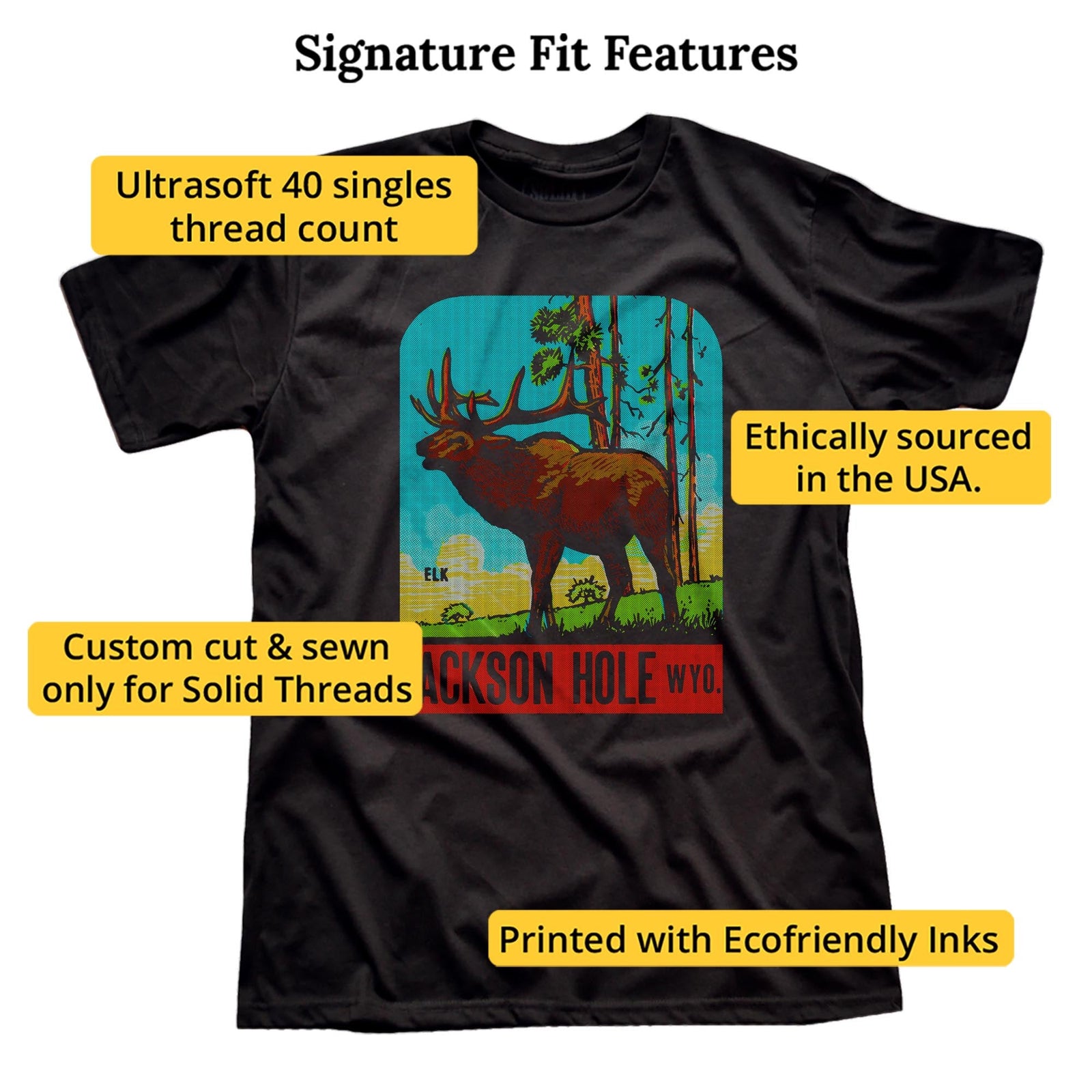 Jackson Hole Vintage Signature T-shirt in Black - Fit Attributes