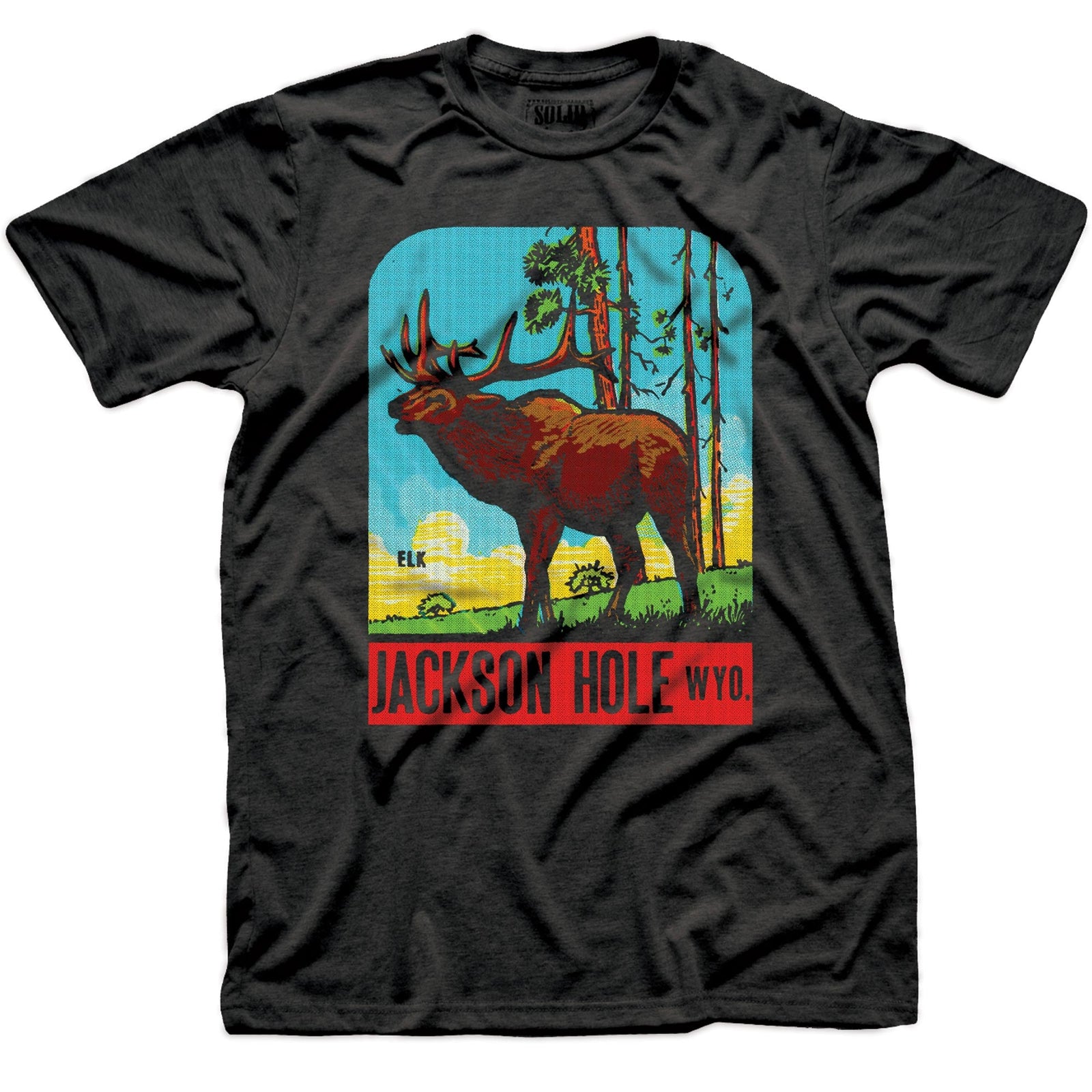 Men's Jackson Hole Vintage Graphic T-Shirt | Cool WY Elk Tee | Solid Threads