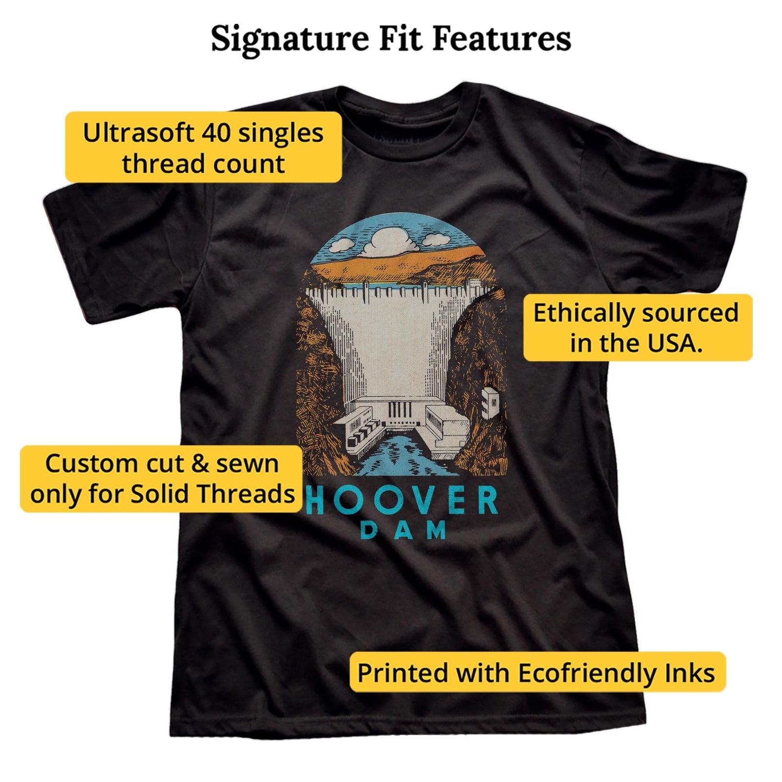 Hoover Dam Vintage Signature T-shirt in Black - Fit Attributes