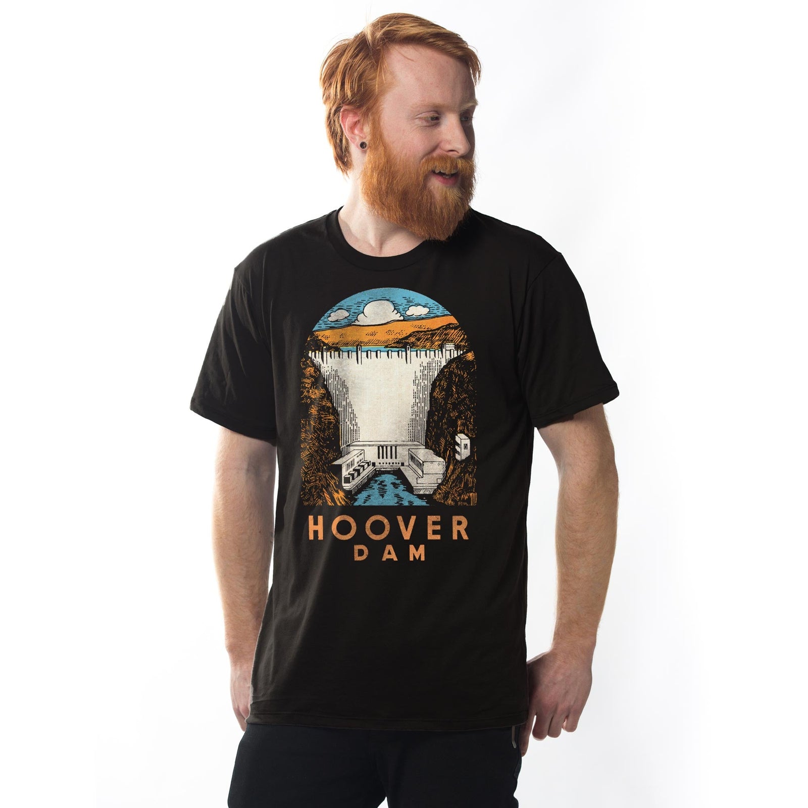 Men's Hoover-Dam Vintage Graphic T-Shirt | Cool NV AZ Dam Tee on Model | Solid Threads