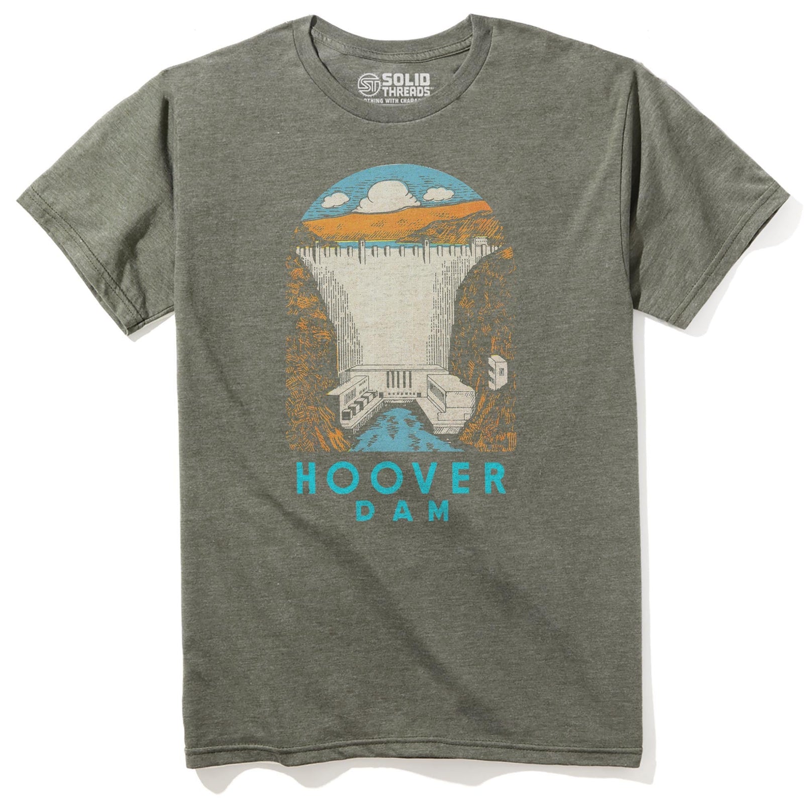 Hoover Dam Vintage Staple T-shirt in Olive Heather - Front View