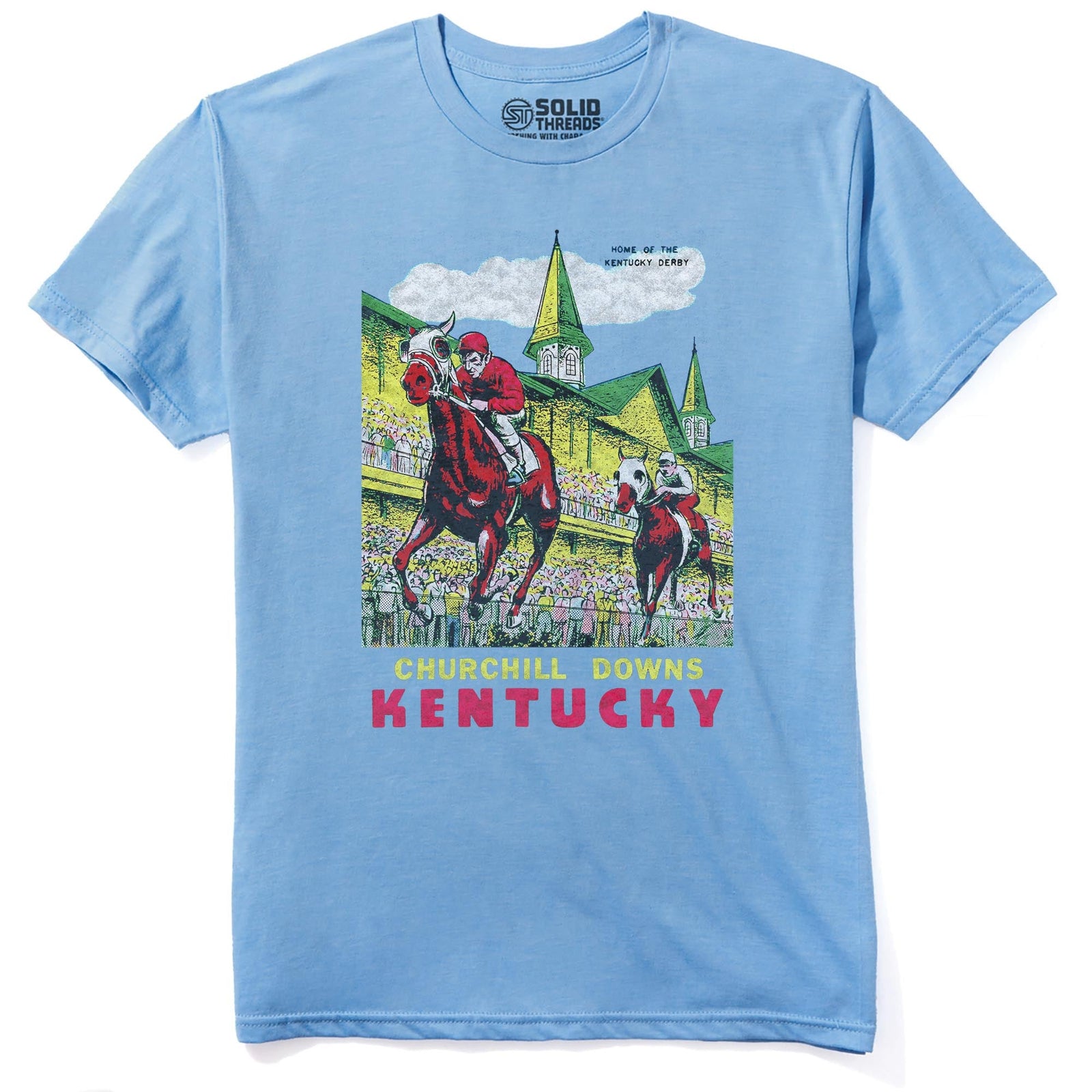 Churchill Downs Retro Staple T-shirt in Light Blue Heather - Front View