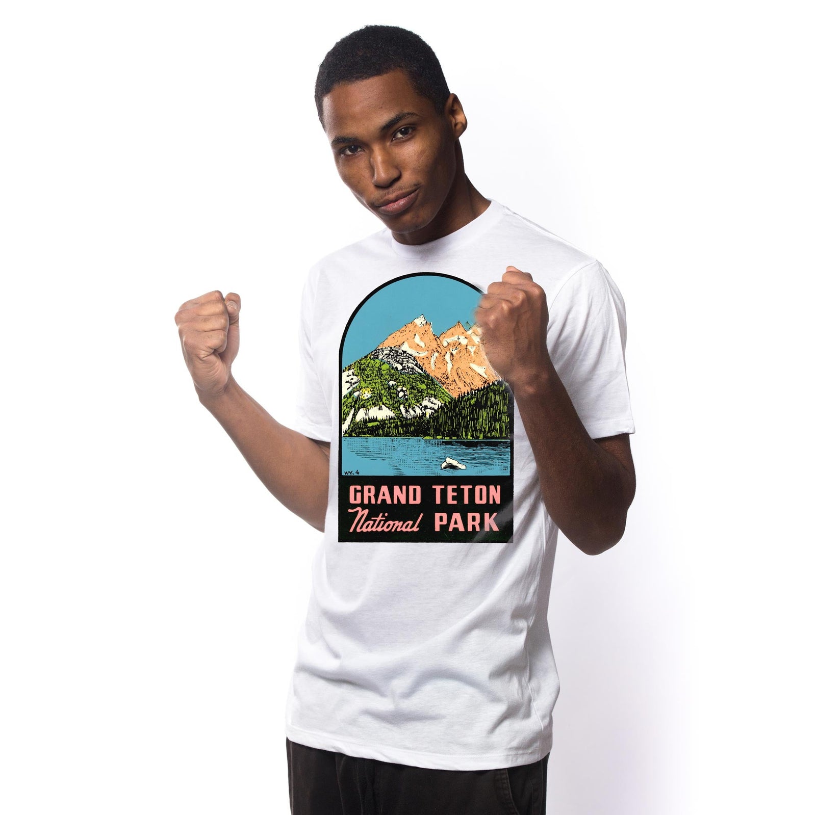 Men's Grand Teton National Park Retro Graphic T-Shirt | Cool WY National Park Tee on Model | Solid Threads