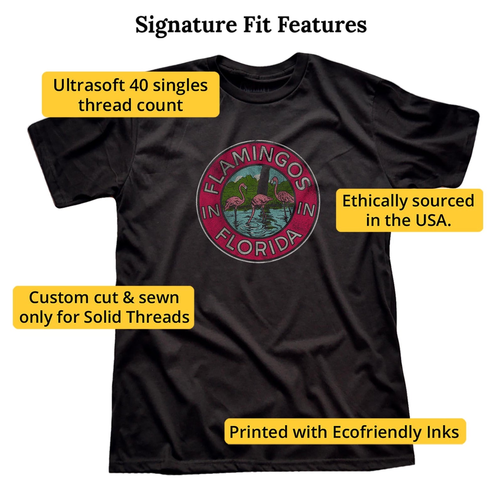 Florida Flamingos Retro Signature T-shirt in Black - Fit Attributes