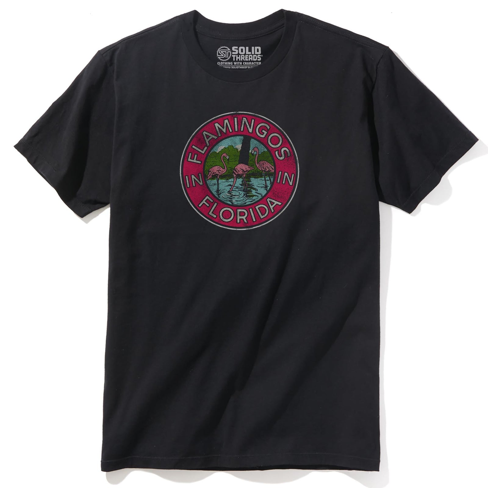 Florida Flamingos Retro Staple T-shirt in Black - Front View