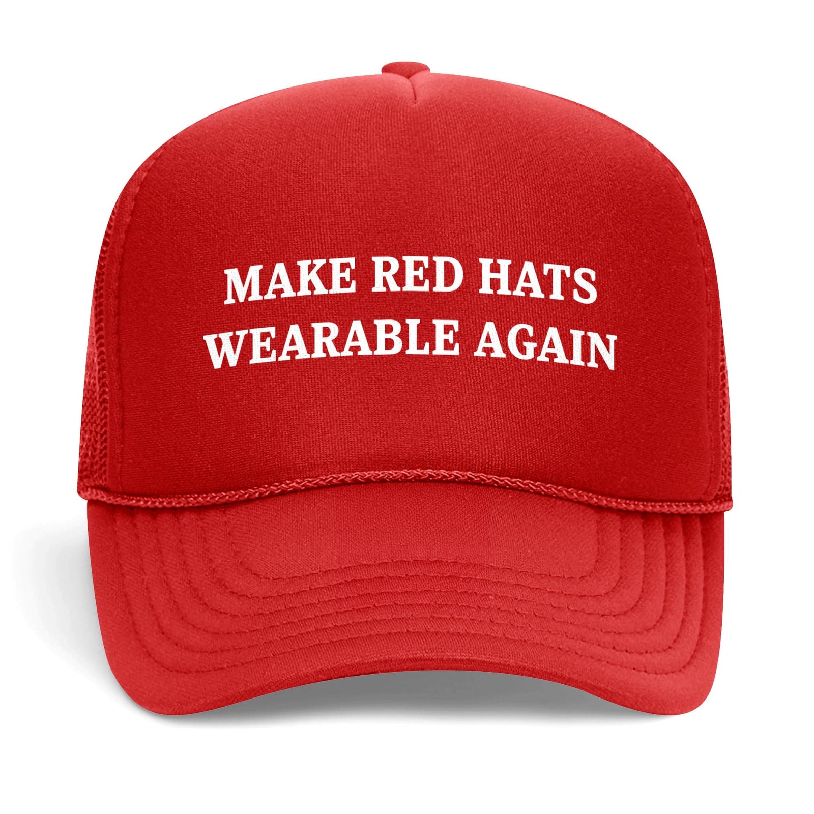 Make Red Hats Wearable Again Funny Trucker Hat | Cool Trump Maga Parody Graphic Cap Front | Solid Threads