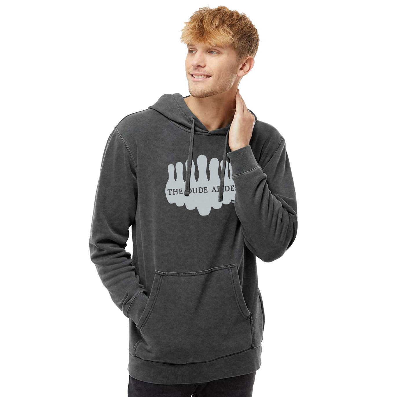 Men's Dude Abides Cool Big Lebowski Graphic Fleece | Retro Jeff Bridges Movie Vintage Wash Hoodie | Solid Threads