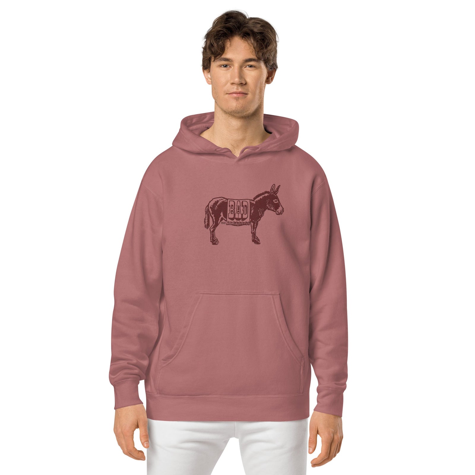 Men's Vintage Bad Ass Funny Animal Graphic Fleece | Retro Donkey Pun Ivory Vintage Wash Hoodie | SOLID THREADS