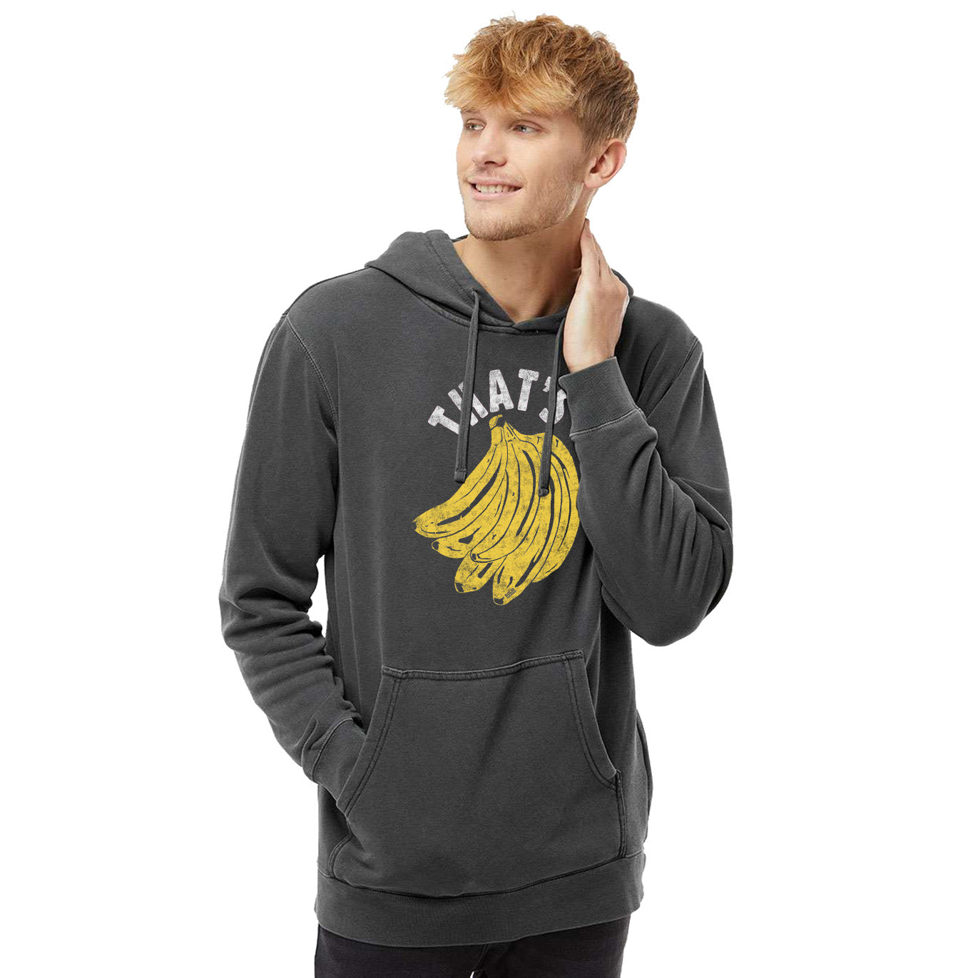 Retro Men's That's Bananas Funny Graphic Fleece | Cool Vegan Brown Vintage Wash Hoodie on Model | SOLID THREADS