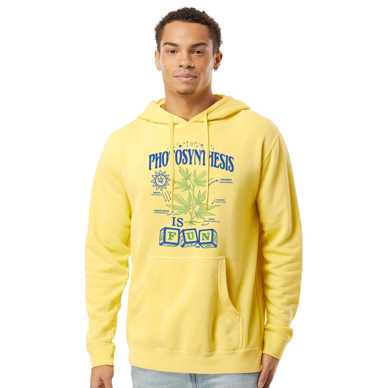 Men's Photosynthesis is Fun Vintage Graphic Fleece | Funny Marijuana Triblend Vintage Wash Hoodie on Model | SOLID THREADS