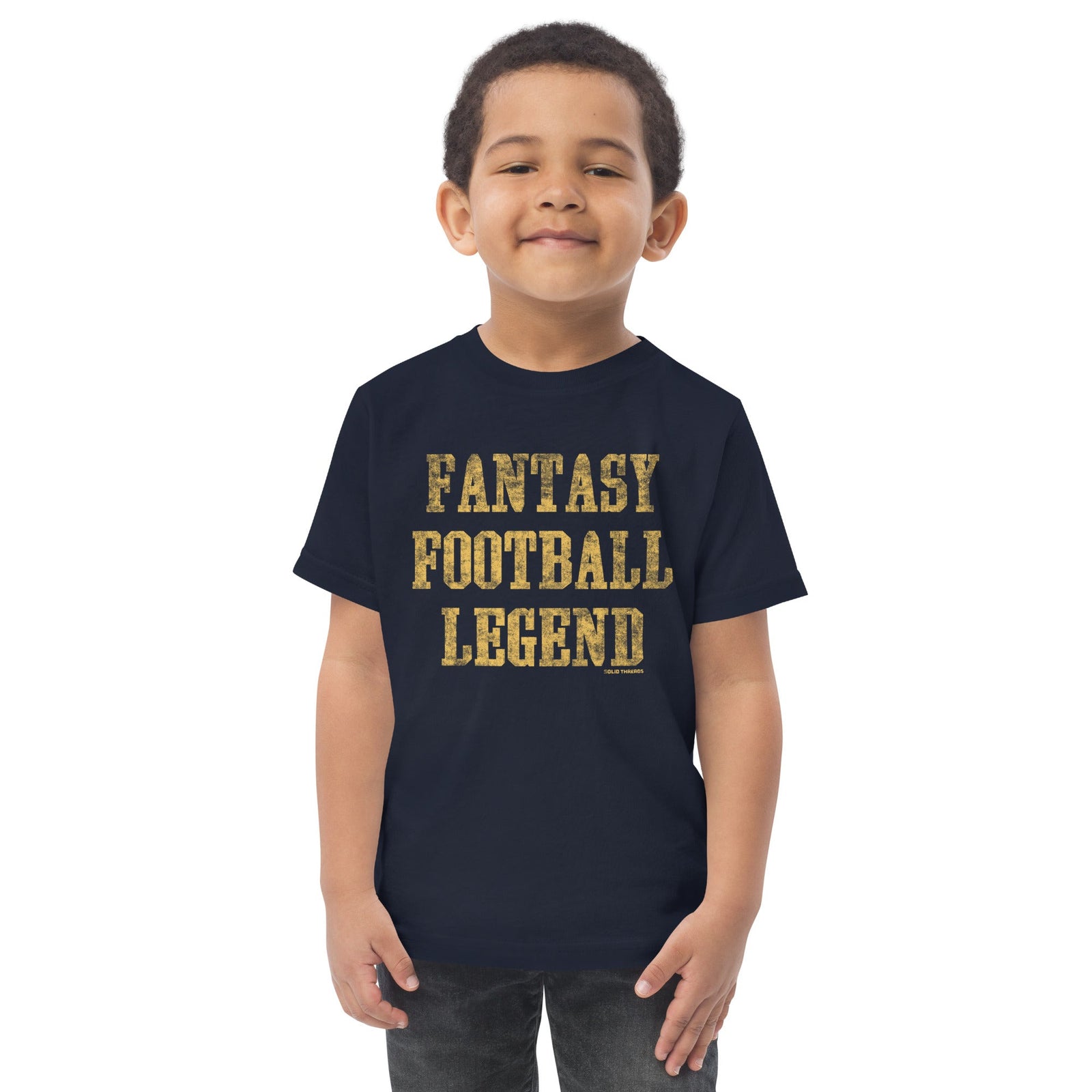 Toddler's Fantasy Football Legend Extra Soft T-Shirt | Funny Sports Tee On Model | Solid Threads