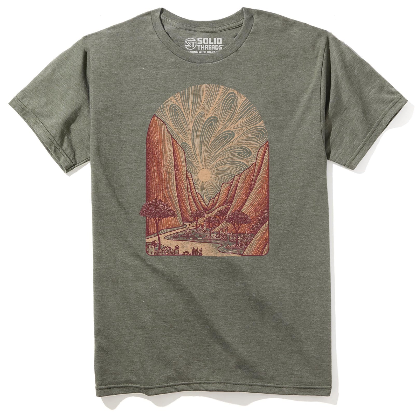 Zion Vintage Staple T-shirt in Olive Heather - Front View