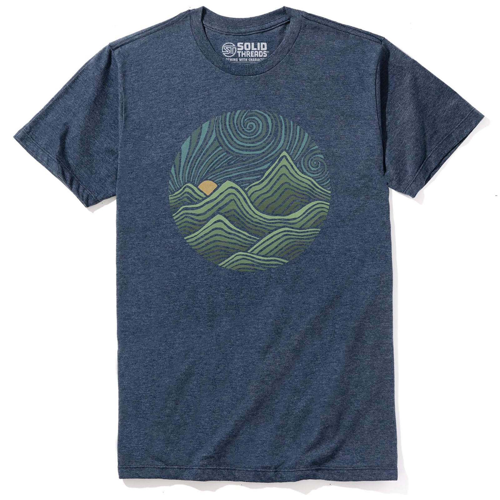 Swirly Mountains Cool Staple T-shirt in Navy Heather - Front View