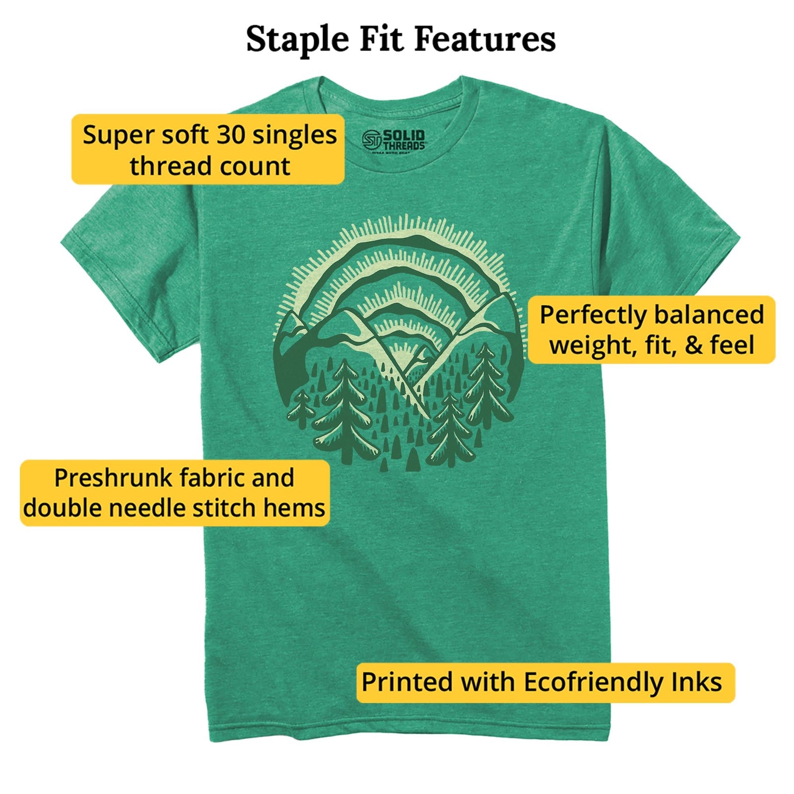 Sunset Mountains Vintage Staple T-shirt in Kelly Heather - Fit Attributes