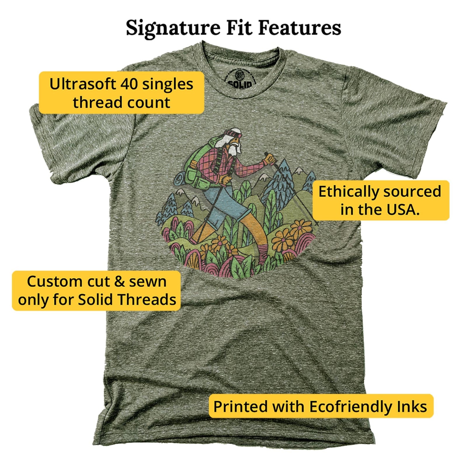 Wise Hiker Vintage Signature T-shirt in Triblend Olive - Fit Attributes