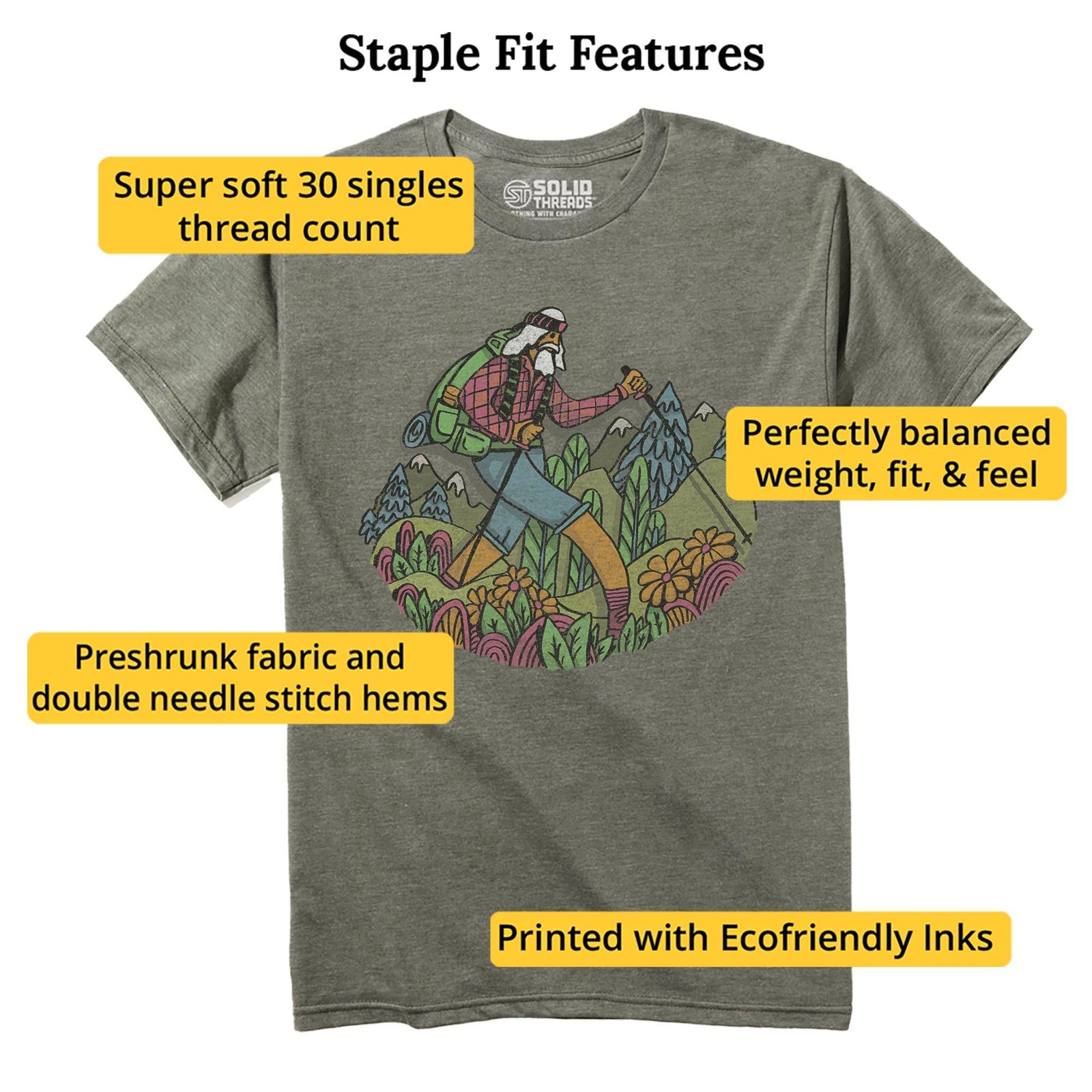 Wise Hiker Vintage Staple T-shirt in Olive Heather - Fit Attributes