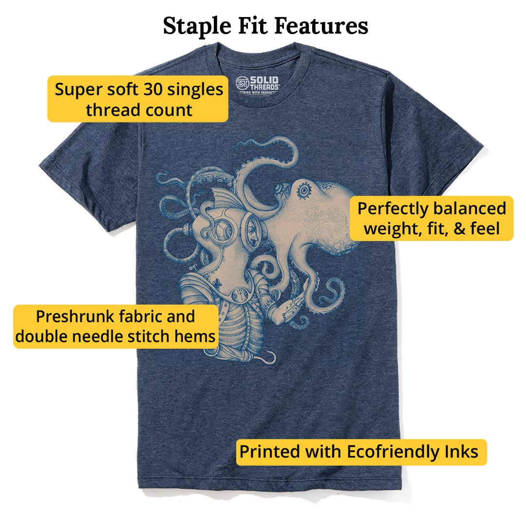 Deep Sea Discovery Artistic Staple T-shirt in Navy Heather - Fit Attributes