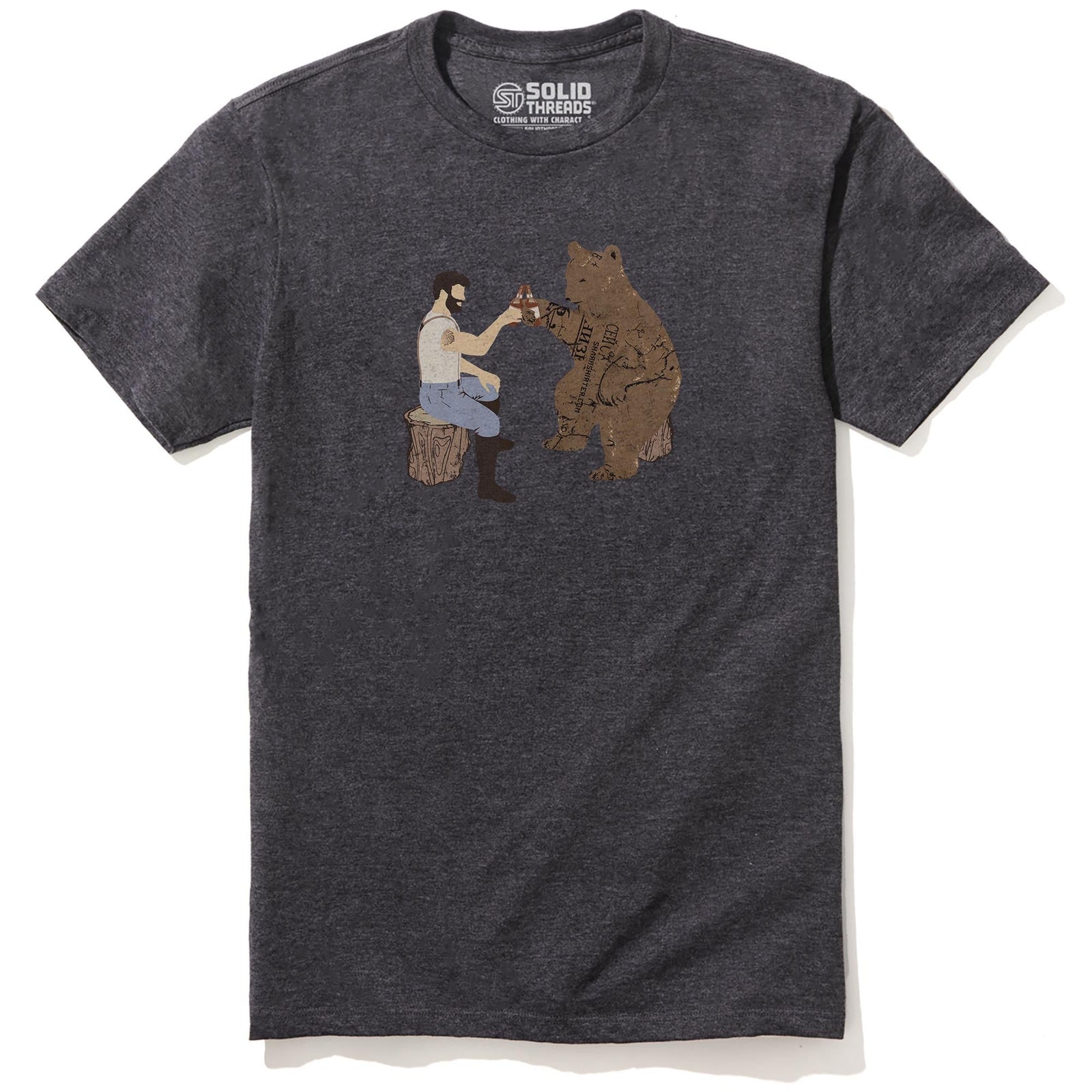 Having A Bear Funny Staple T-shirt in Charcoal Heather - Front View